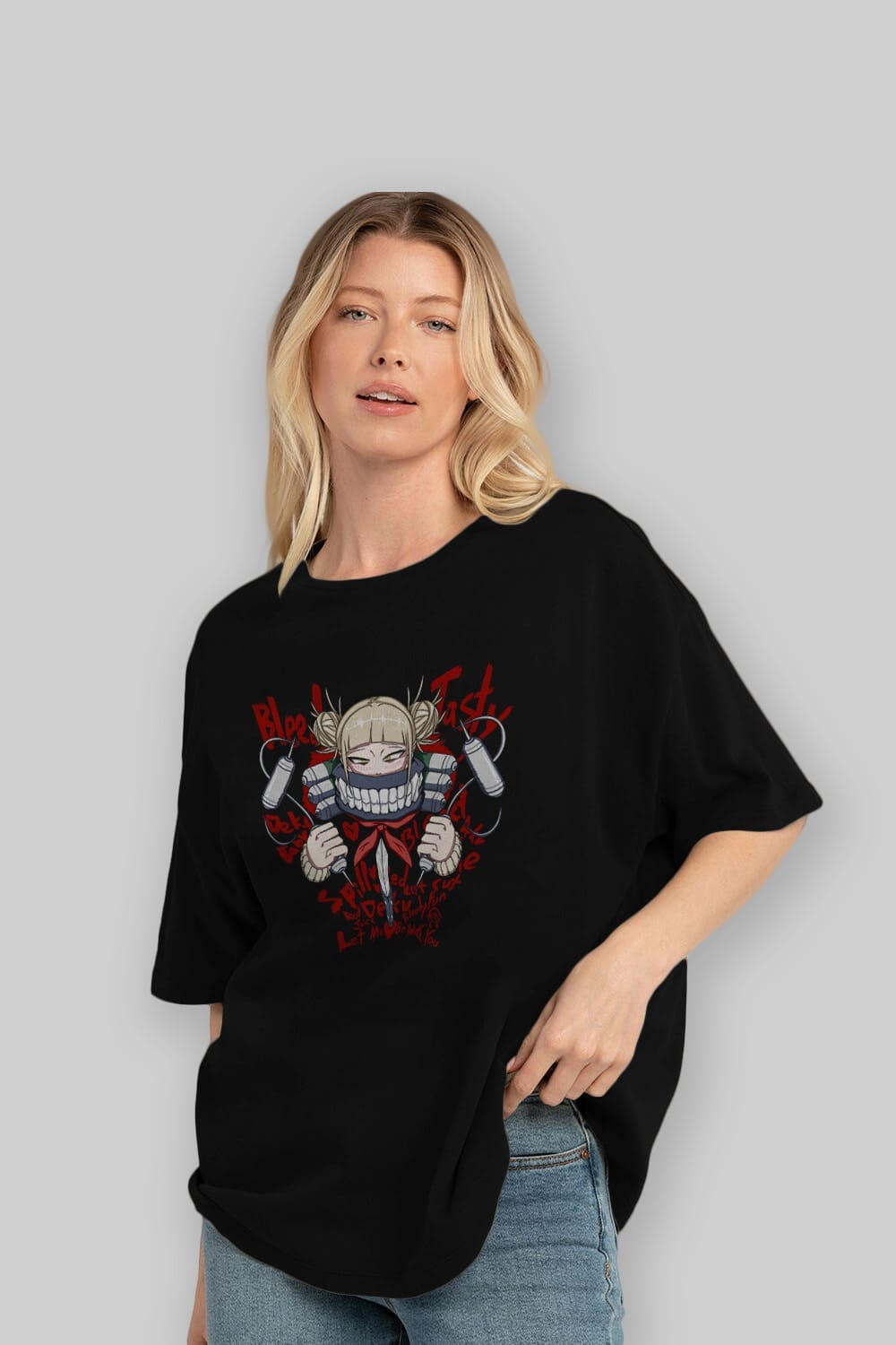 Himiko Toga 1 Anime Ön Baskılı Oversize t-shirt %100 pamuk Erkek Kadın Unisex
