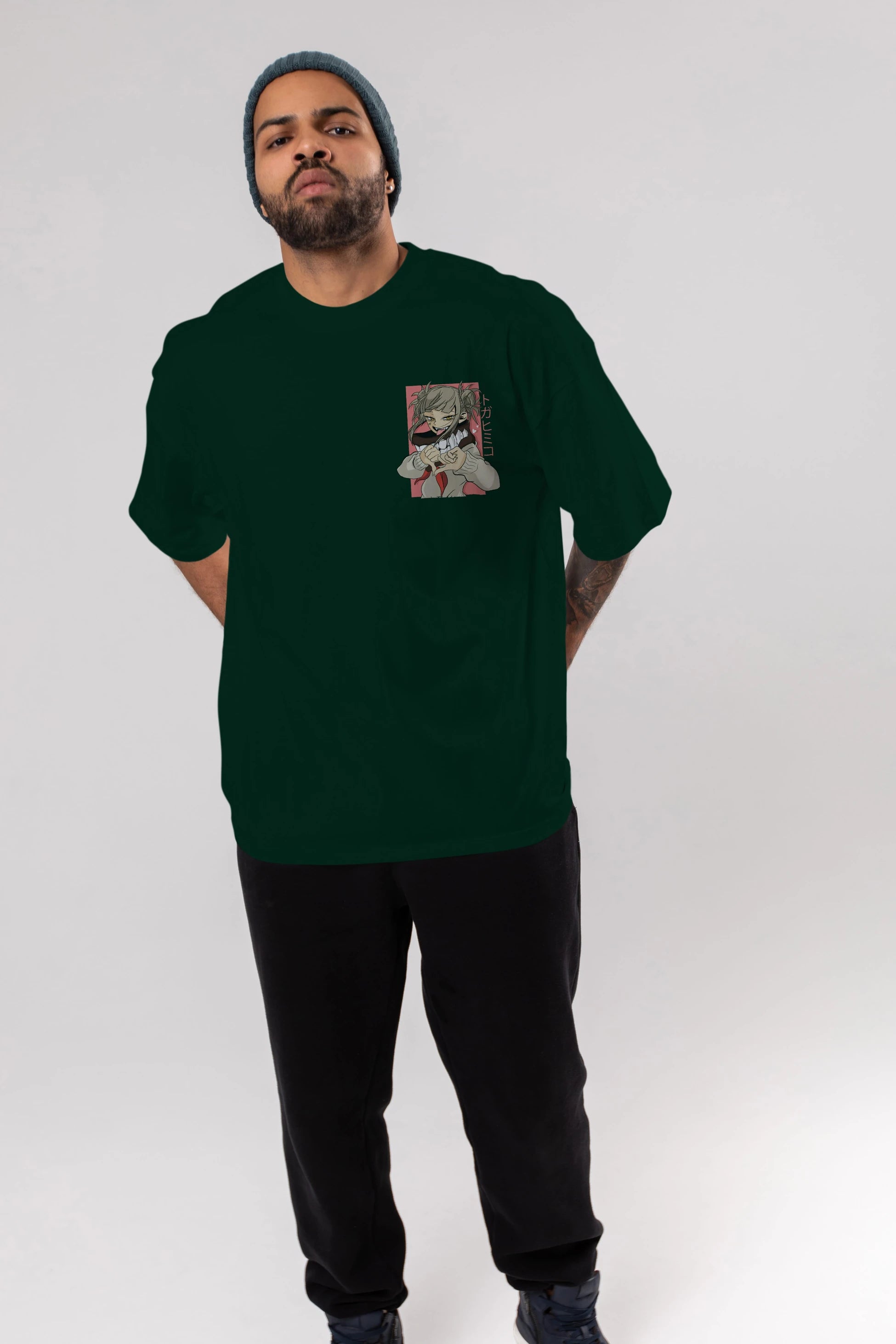 Himiko Toga Ön Sol Baskılı Oversize t-shirt Erkek Kadın Unisex %100 Pamuk Bisiklet Yaka tişort