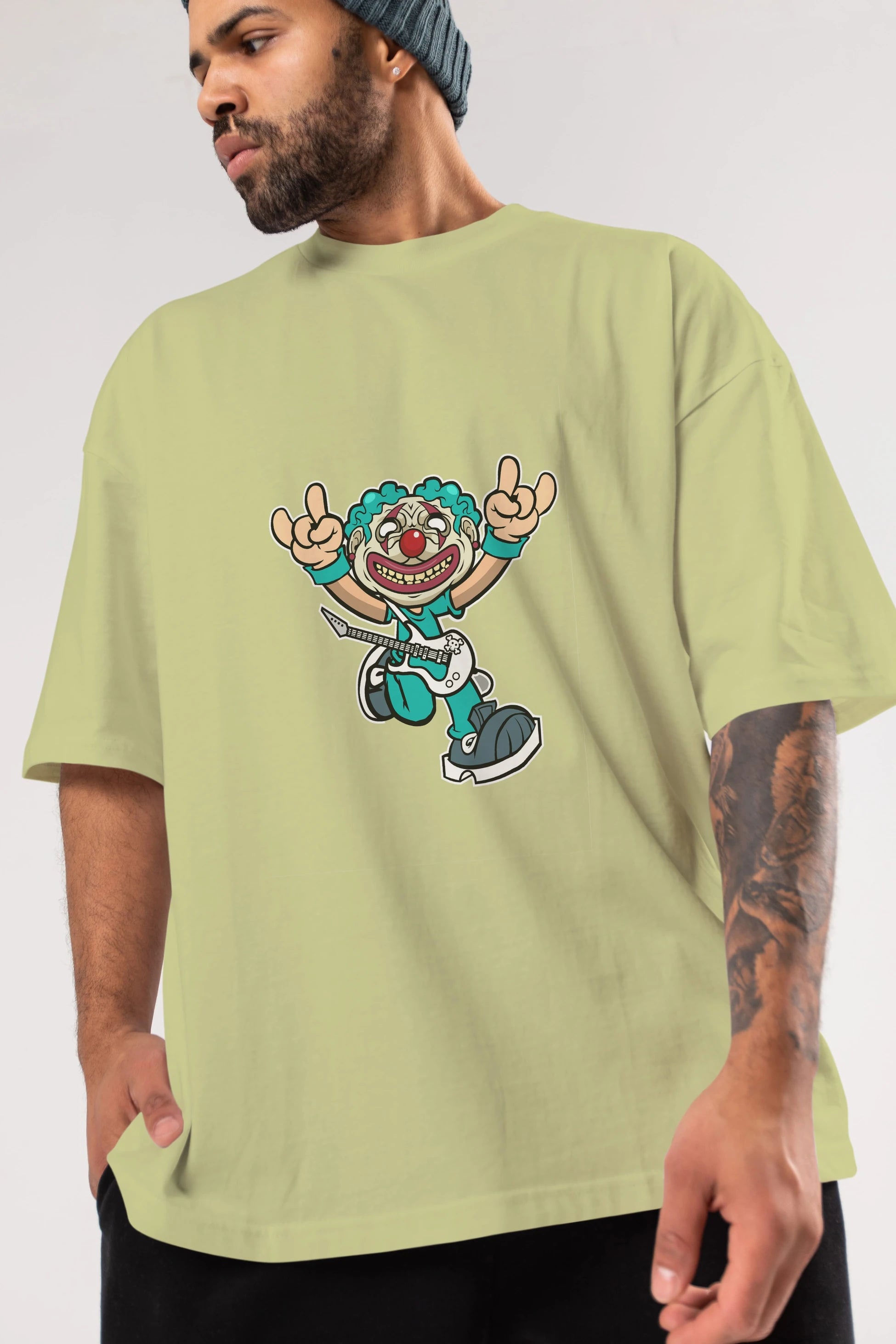 Clown Punk Ön Baskılı Oversize t-shirt Erkek Kadın Unisex %100 Pamuk tişort