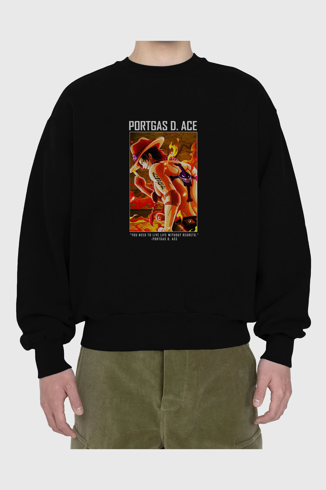 Portgas D. Ace Ön Baskılı Anime Oversize Sweatshirt Erkek Kadın Unisex