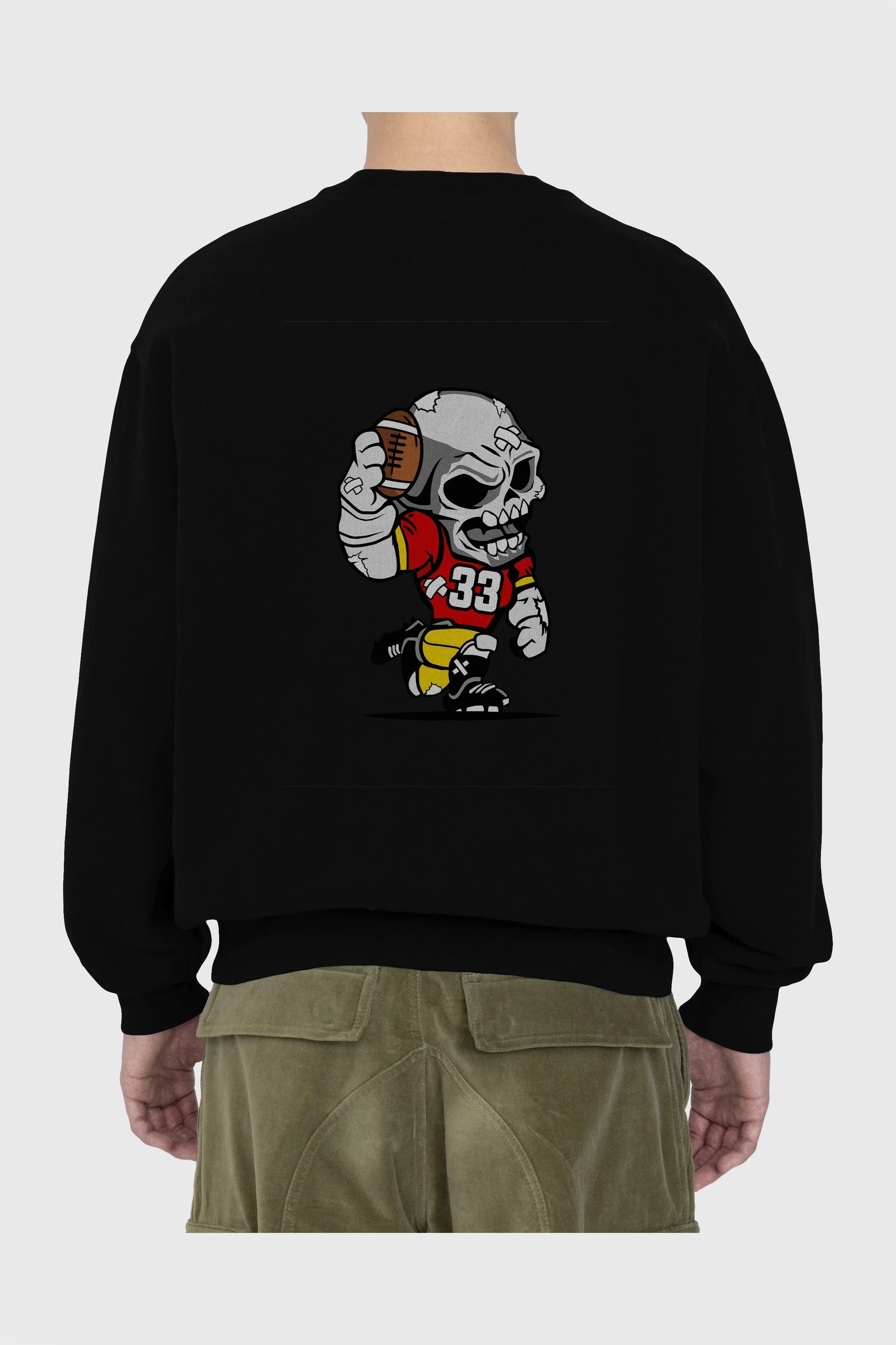 Skull Football Player Arka Baskılı Oversize Sweatshirt Erkek Kadın Unisex