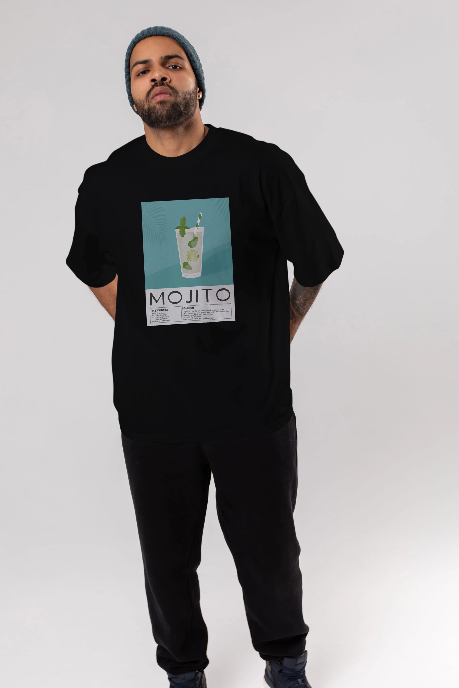 Mojito 4 Ön Baskılı Oversize t-shirt Erkek Kadın Unisex %100 Pamuk Bisiklet Yaka tişort