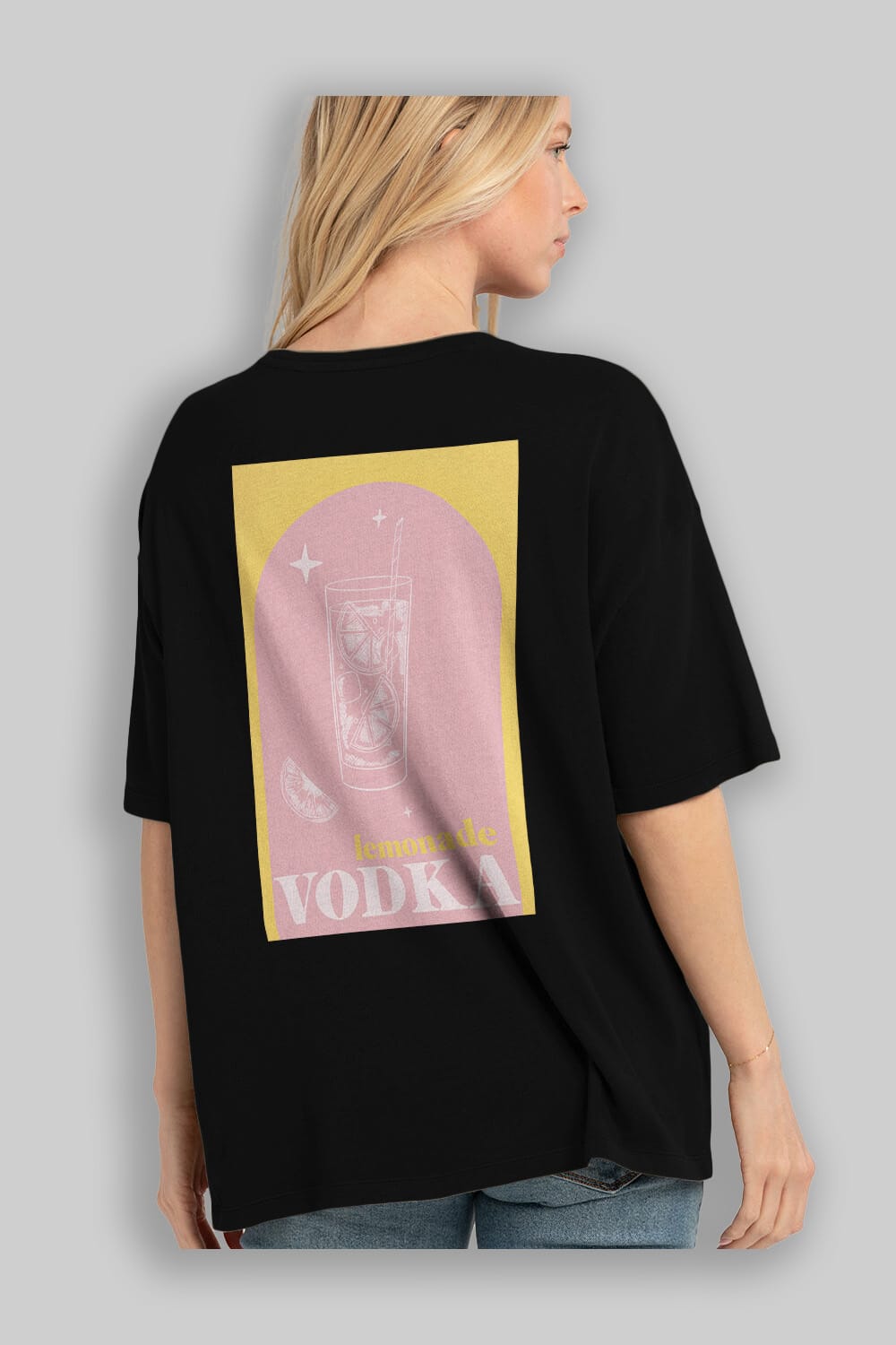 Vodka Limon Arka Baskılı Oversize t-shirt Erkek Kadın Unisex %100 Pamuk Bisiklet Yaka tişort