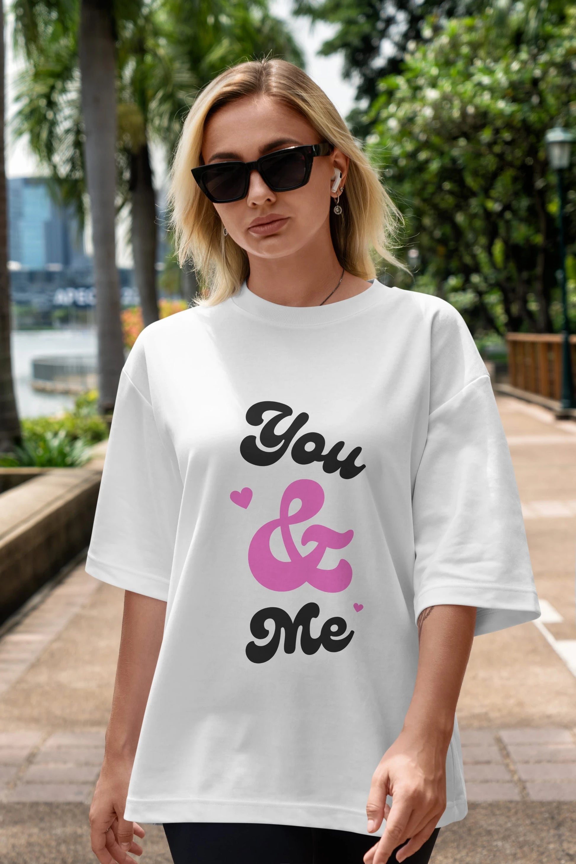 You and Me Yazılı Ön Baskılı Oversize t-shirt Erkek Kadın Unisex