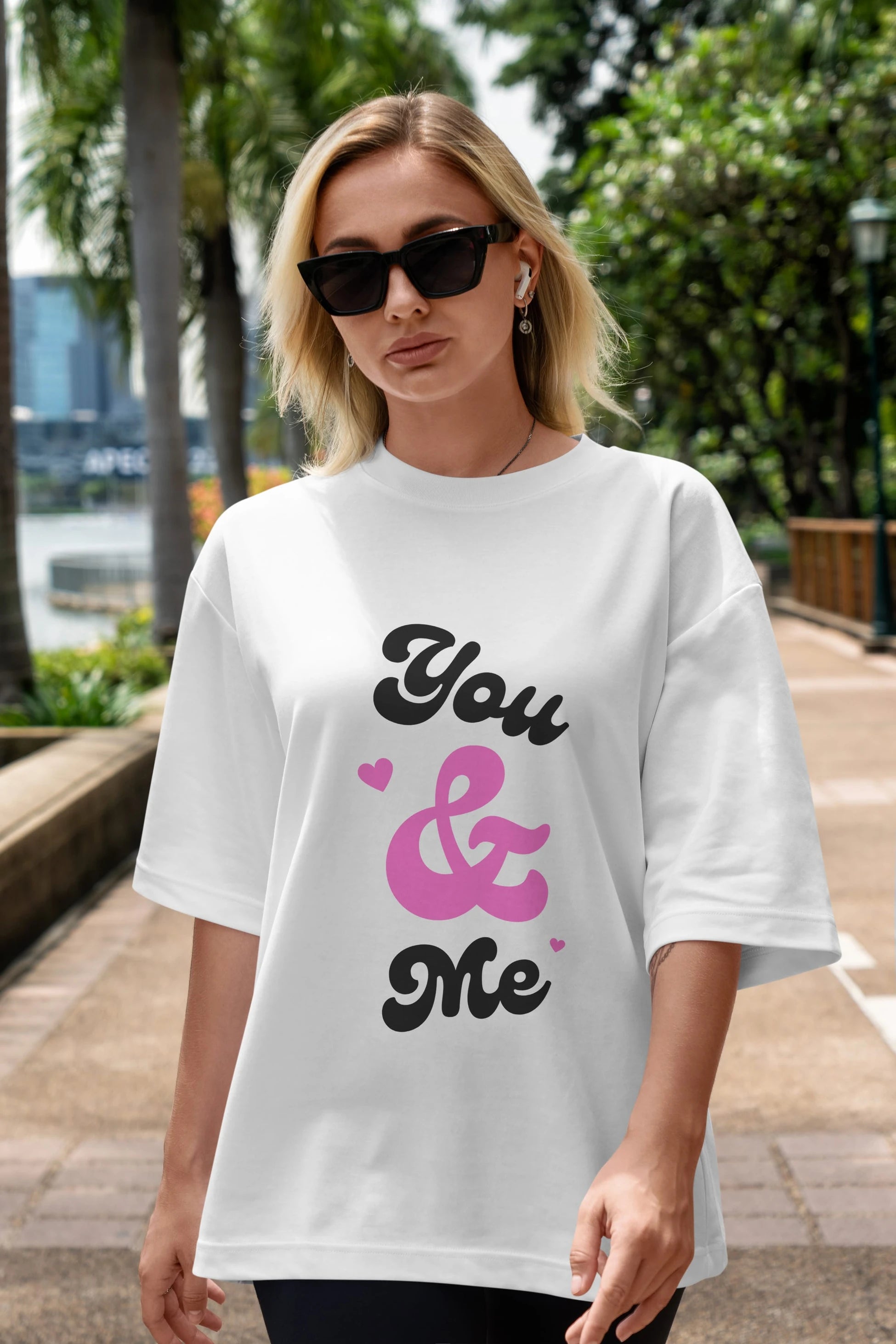 You and Me Yazılı Ön Baskılı Oversize t-shirt Erkek Kadın Unisex