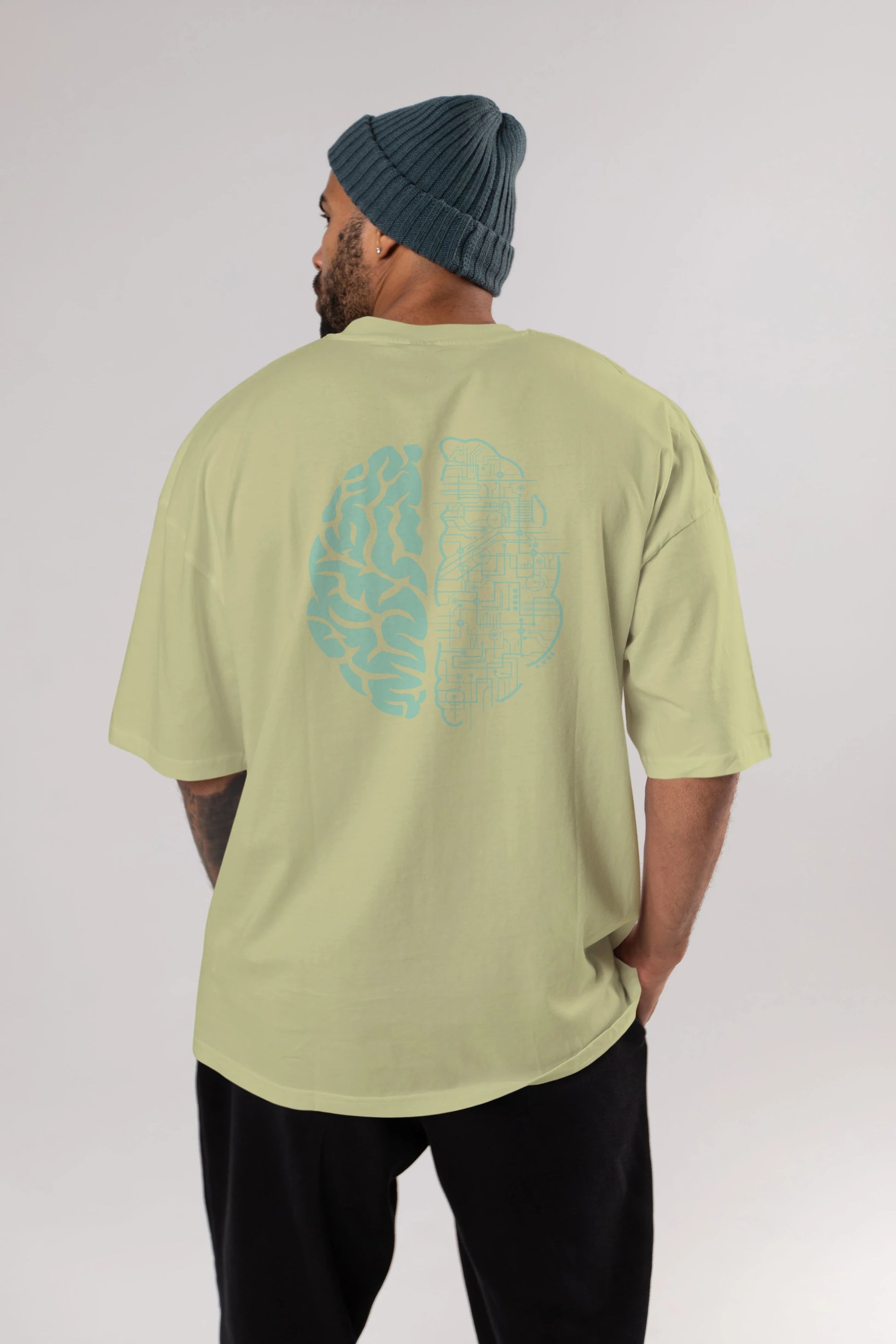 Electric Brain Arka Baskılı Oversize t-shirt %100 pamuk Erkek Kadın Unisex