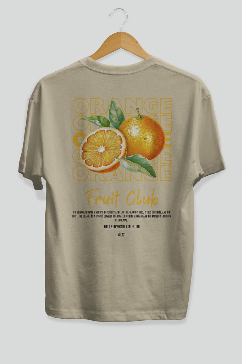 Orange Arka Baskılı Oversize t-shirt Erkek Kadın Pamuk Bisiklet Yaka tişort