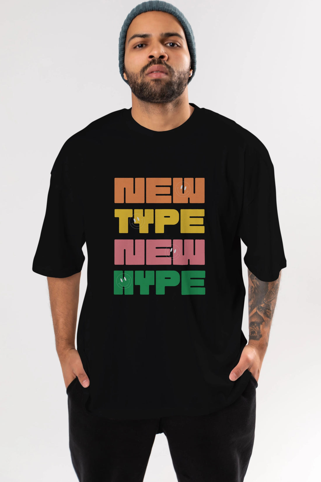 New Type New Hype Yazılı Ön Baskılı Oversize t-shirt Erkek Kadın Unisex