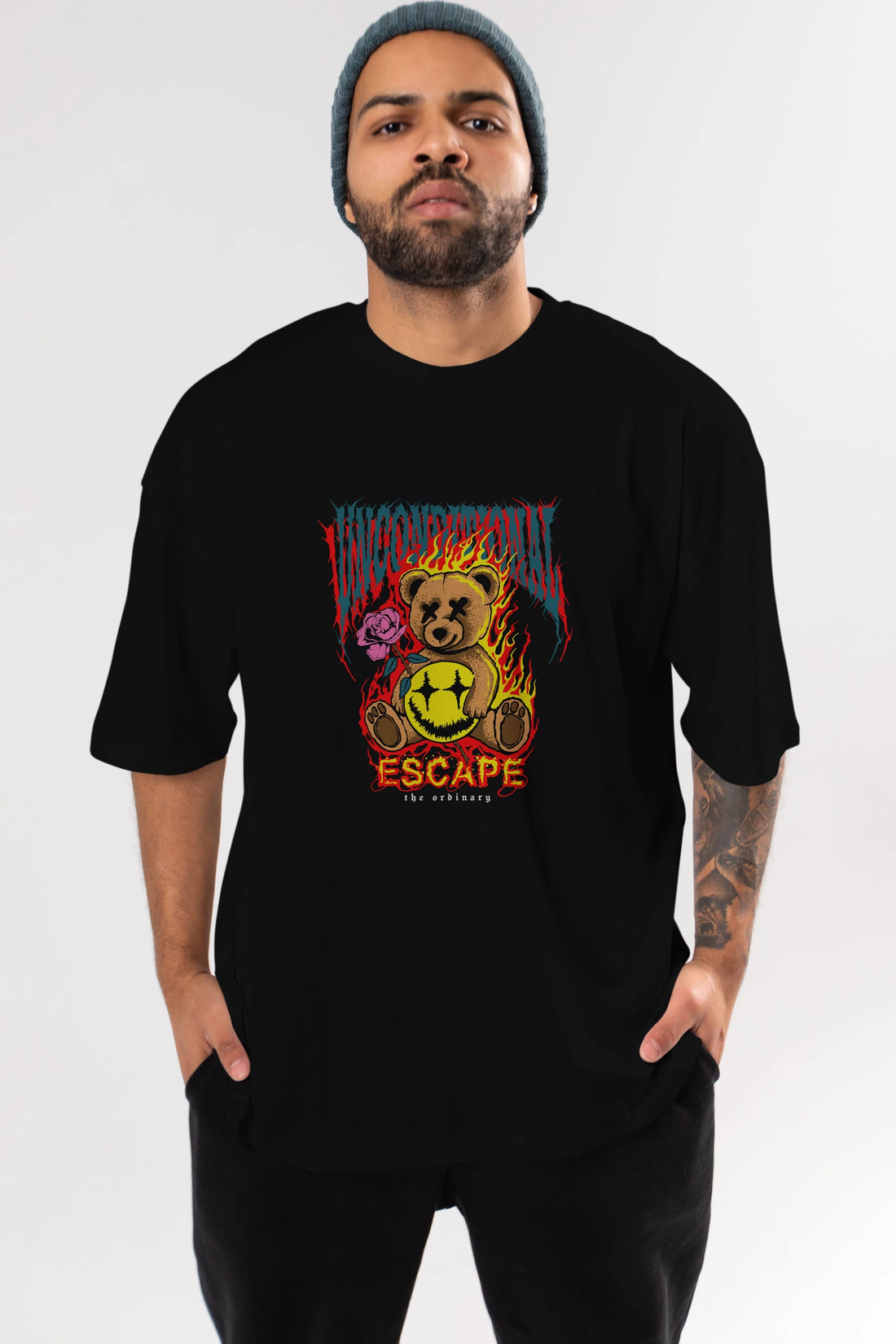Escape Bear Ön Baskılı Oversize t-shirt Erkek Kadın Unisex