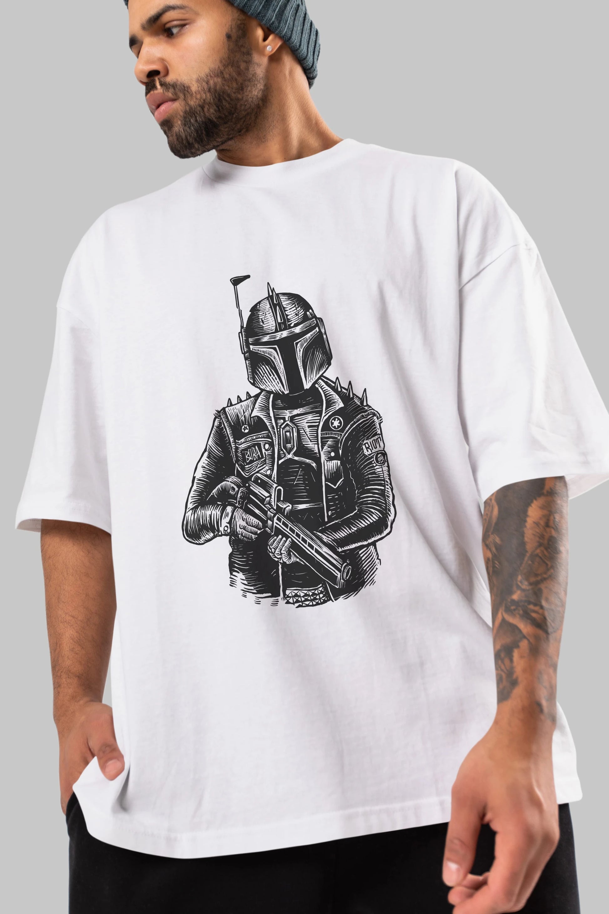 Boba Punk Ön Baskılı Oversize t-shirt Erkek Kadın Unisex %100 Pamuk tişort