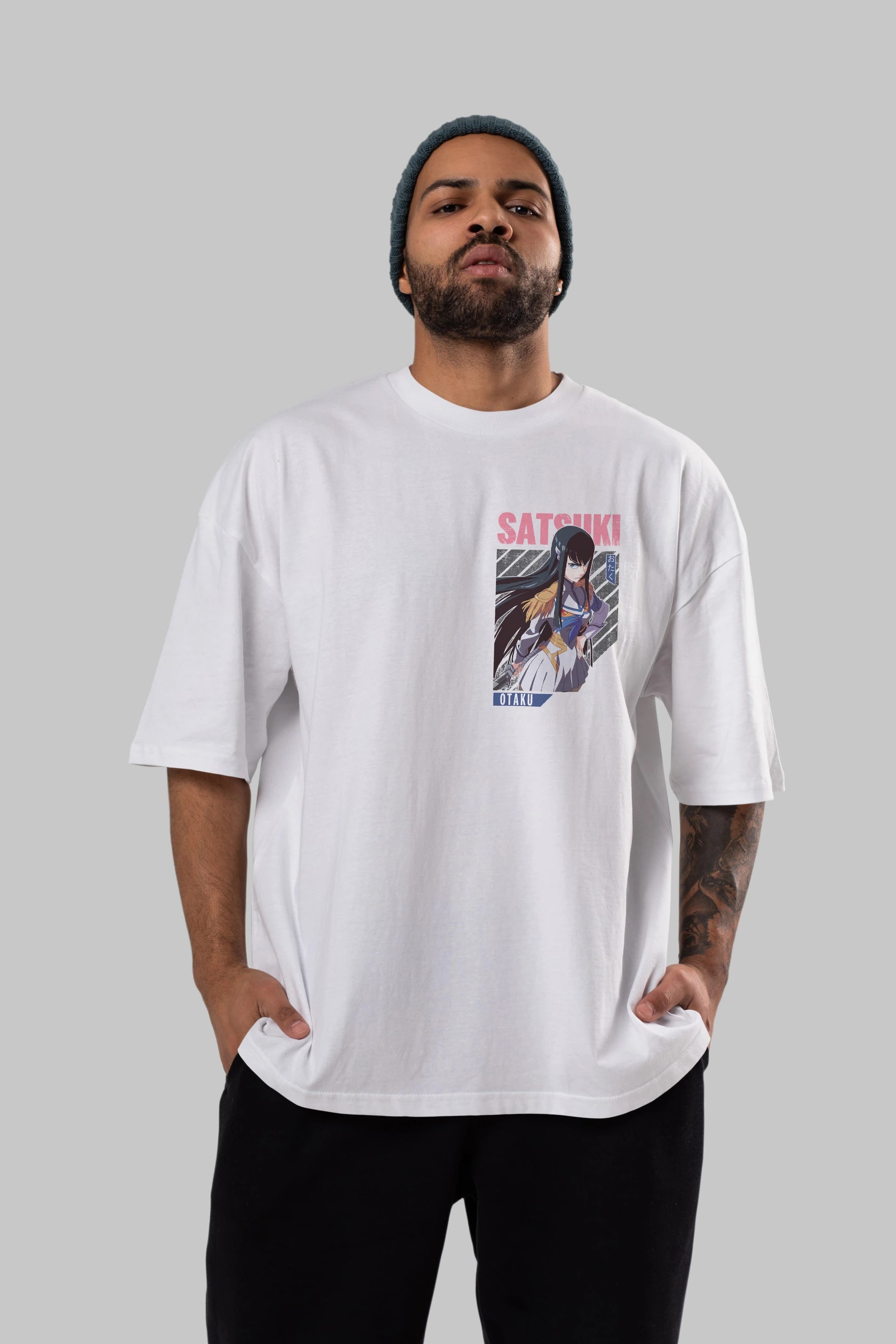 Satsuki Kiryuuin 8 Ön Sol Baskılı Oversize t-shirt Erkek Kadın Unisex %100 Pamuk Bisiklet Yaka tişort