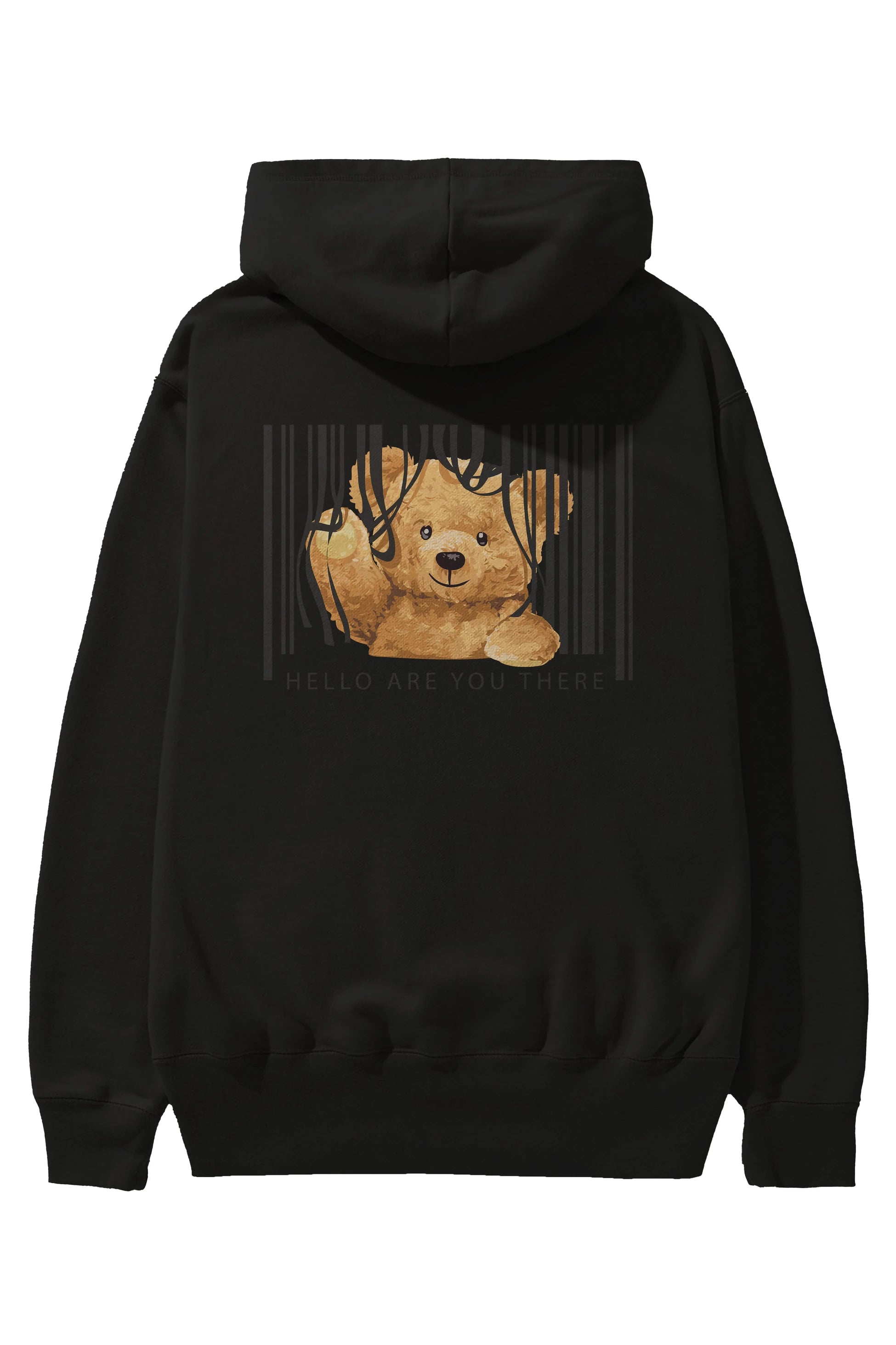Teddy Bear Hello Arka Baskılı Hoodie Oversize Kapüşonlu Sweatshirt Erkek Kadın Unisex