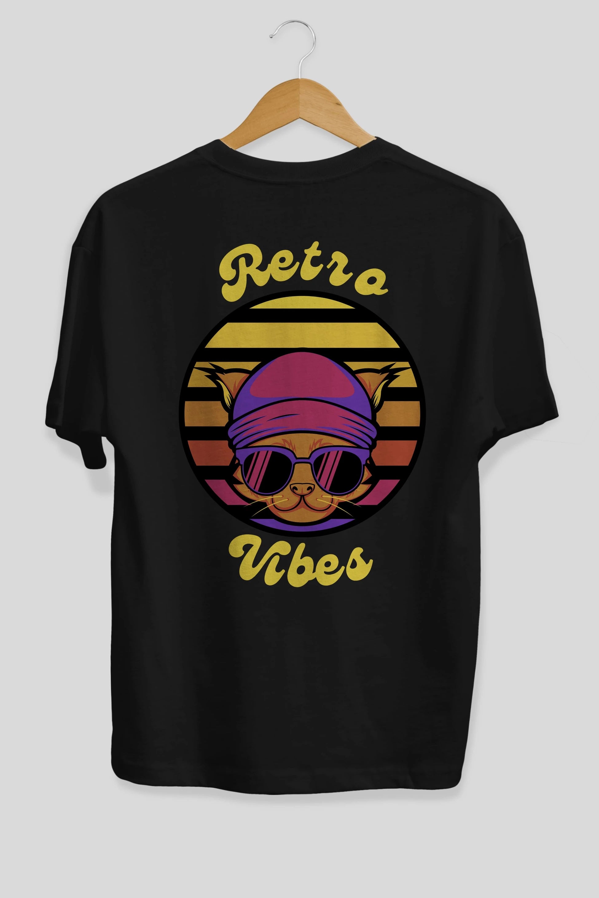 Cat Retro Vibes Arka Baskılı Oversize t-shirt Erkek Kadın Unisex