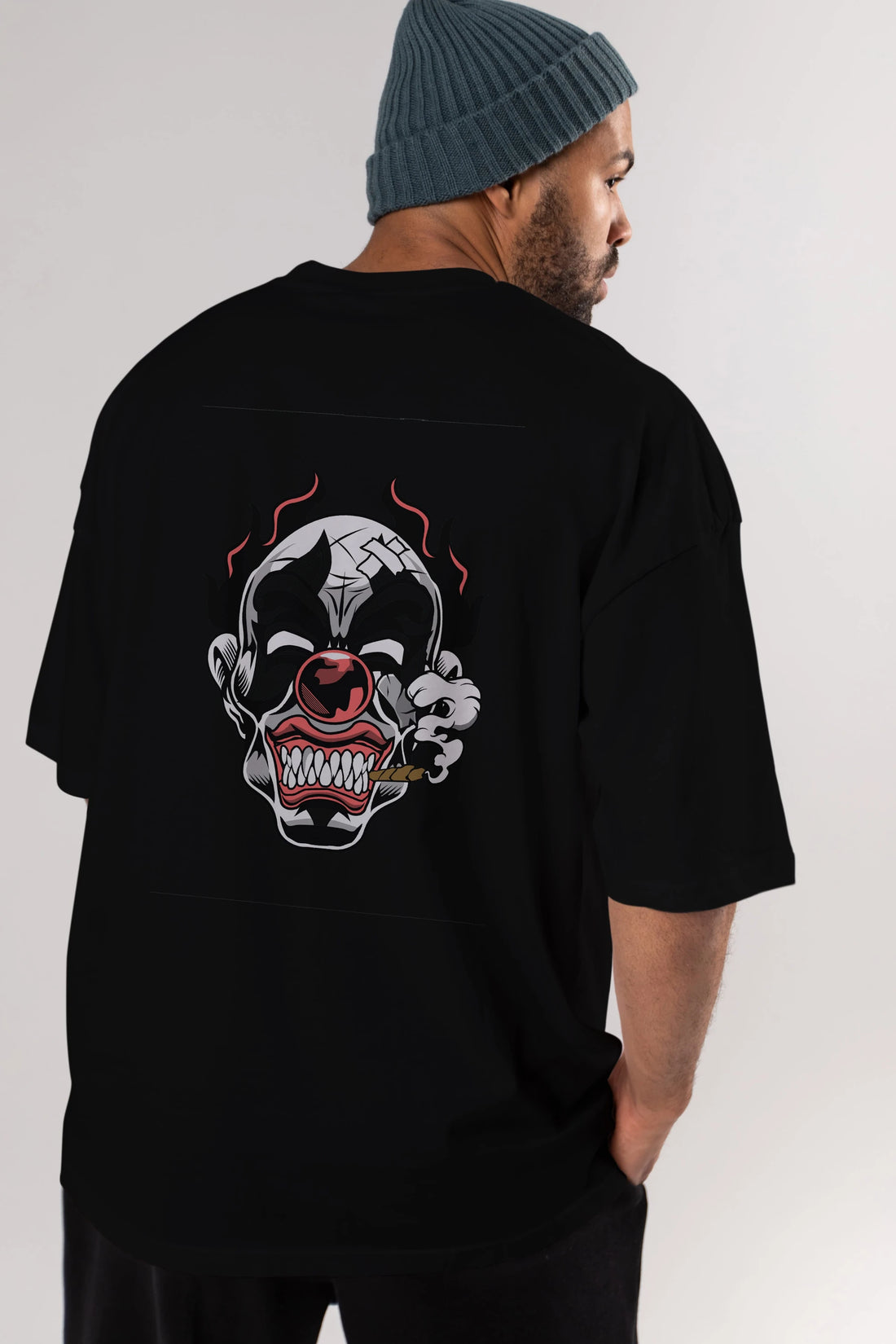 Clown Horror Arka Baskılı Oversize t-shirt Erkek Kadın Unisex %100 Pamuk tişort