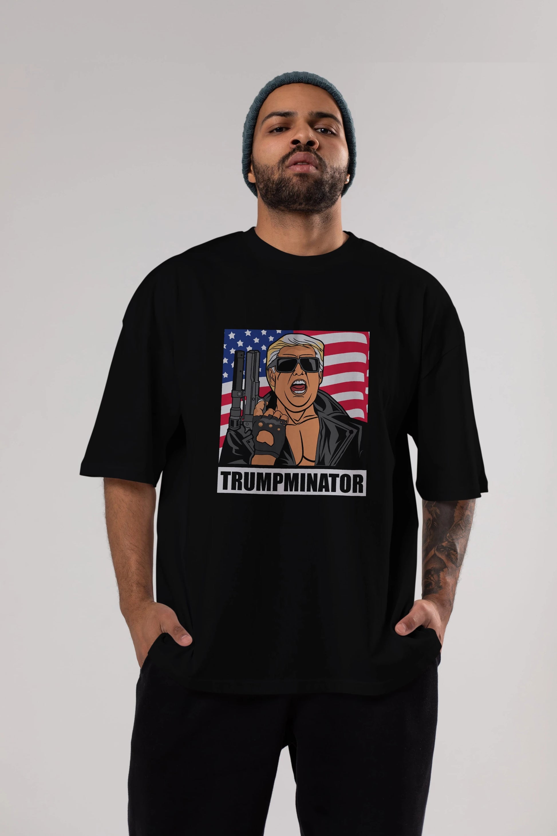 Trumpminator Ön Baskılı Oversize t-shirt Erkek Kadın Unisex %100 Pamuk tişort