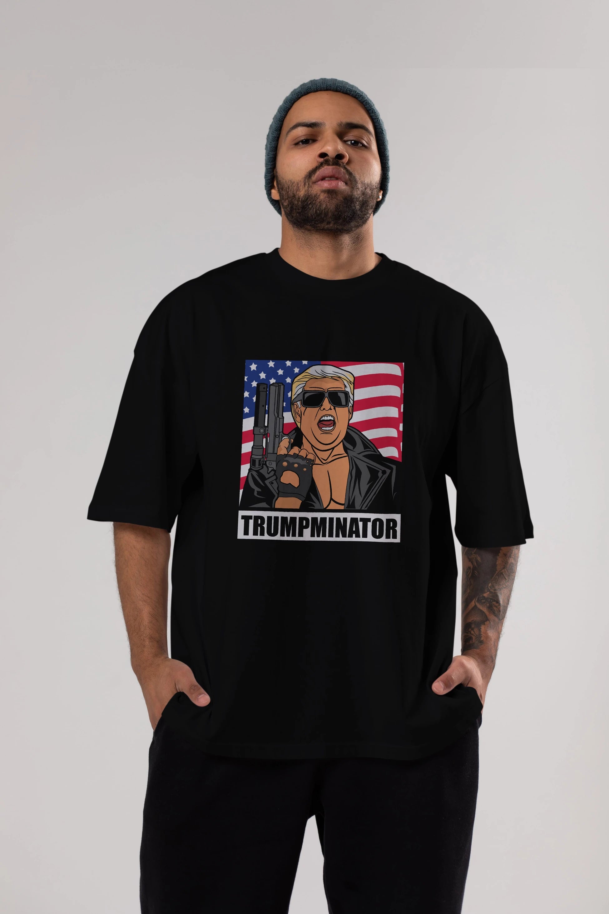 Trumpminator Ön Baskılı Oversize t-shirt Erkek Kadın Unisex %100 Pamuk tişort