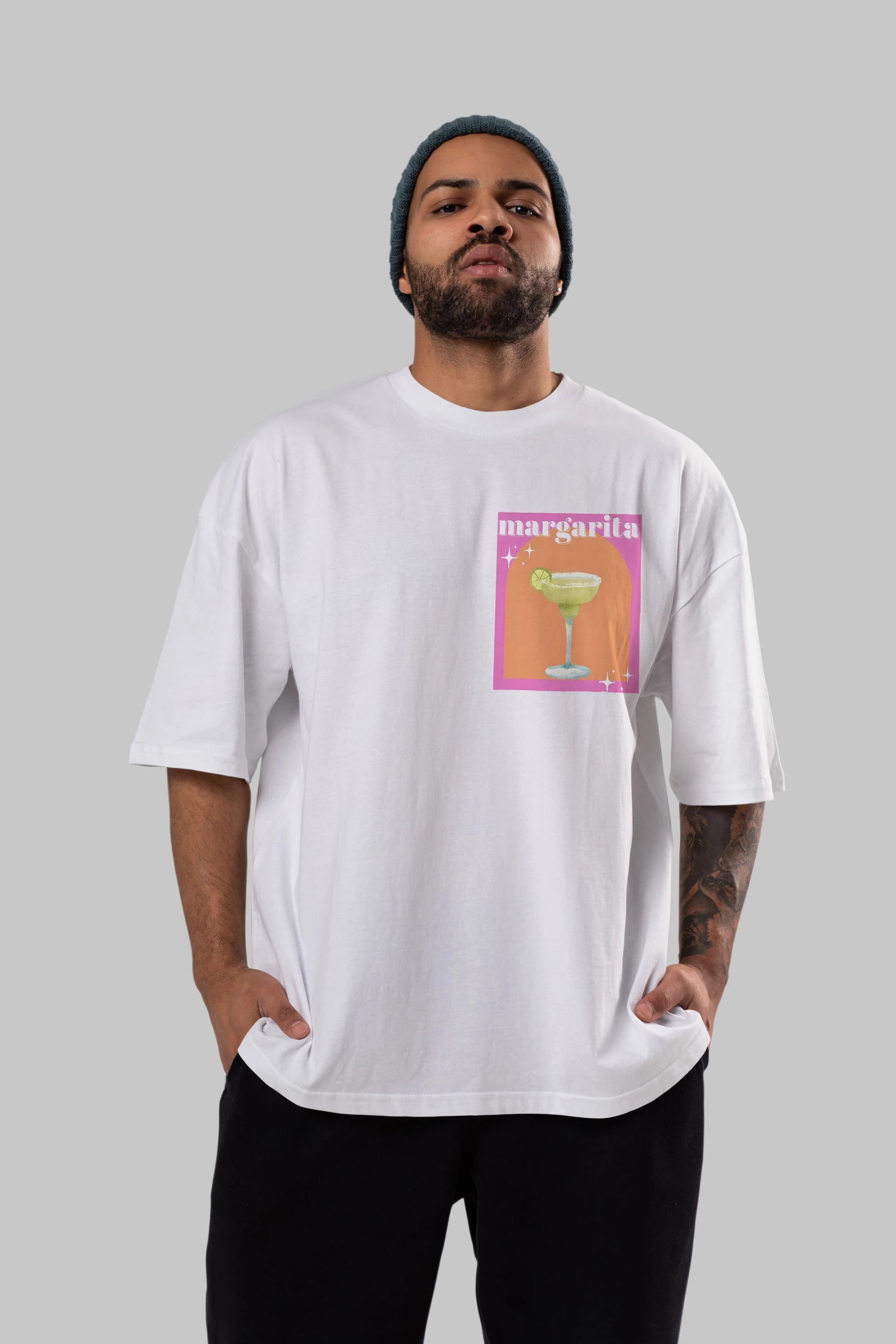 Margarita 7 Ön Sol Baskılı Oversize t-shirt Erkek Kadın Unisex %100 Pamuk Bisiklet Yaka tişort