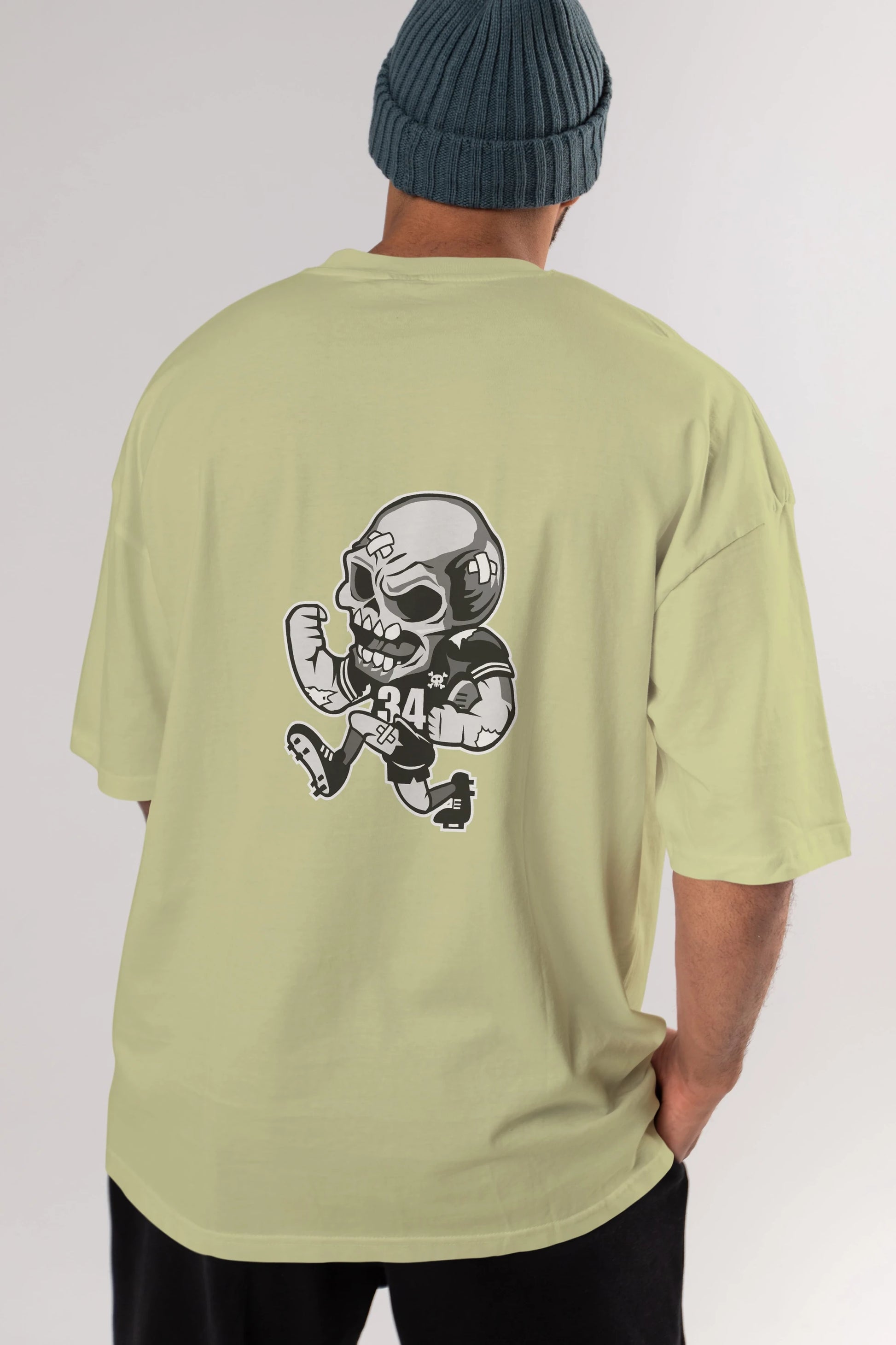 Skull Football Arka Baskılı Oversize t-shirt Erkek Kadın Unisex %100 Pamuk tişort