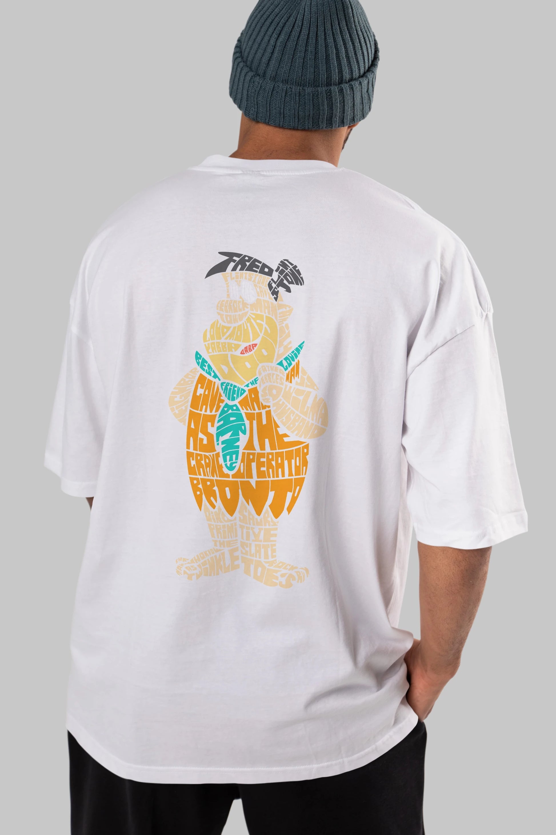 Fred Flintstone Arka Baskılı Oversize t-shirt %100 pamuk Erkek Kadın Unisex