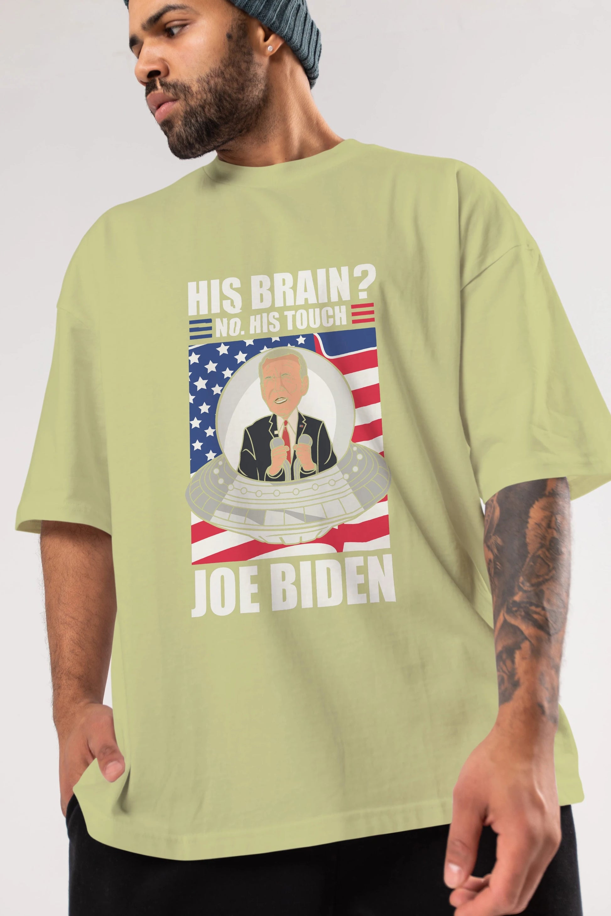Alien Biden Ön Baskılı Oversize t-shirt Erkek Kadın Unisex %100 Pamuk tişort