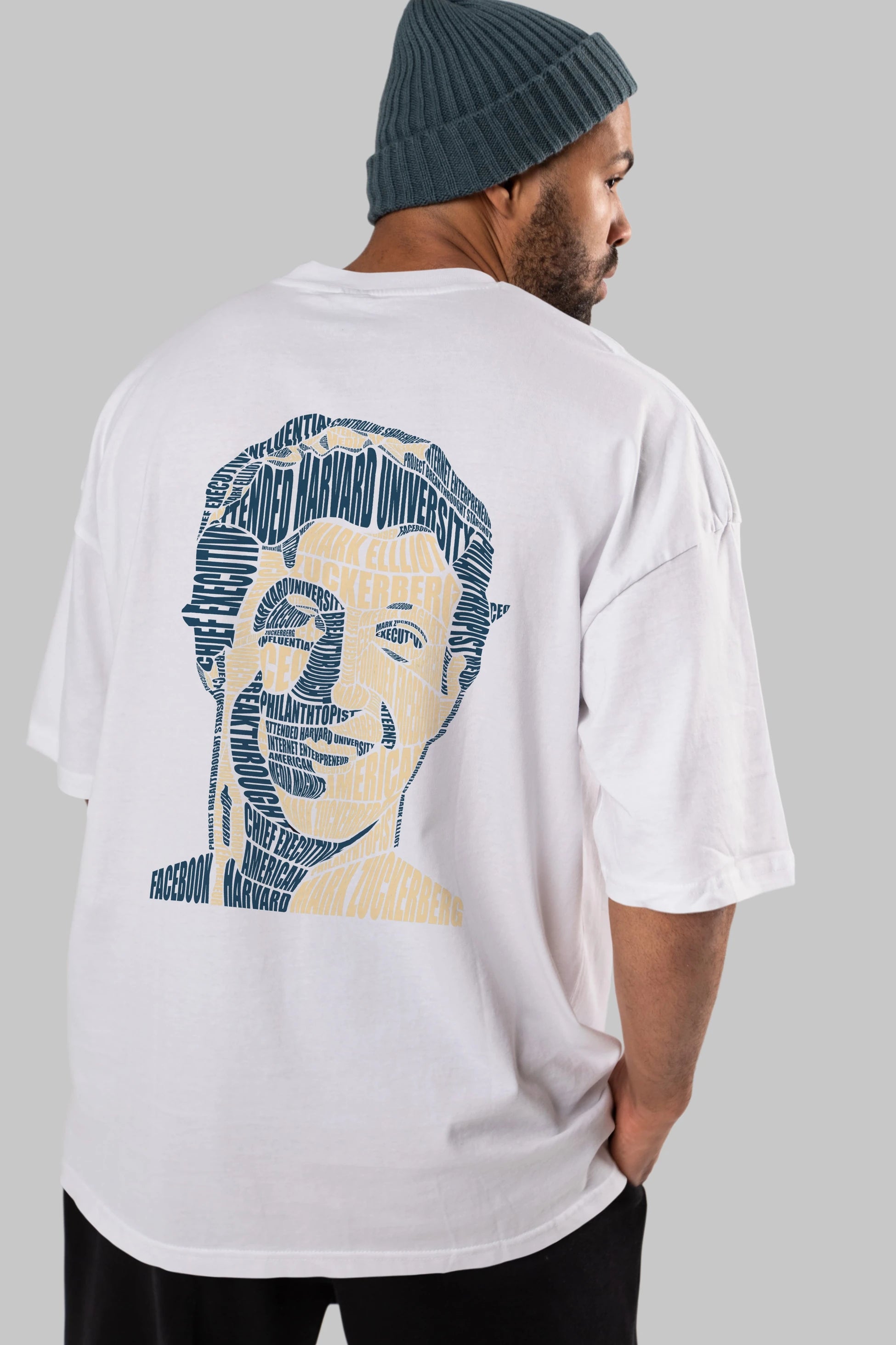 Mark Zuckerberg Calligram Arka Baskılı Oversize t-shirt %100 pamuk Erkek Kadın Unisex