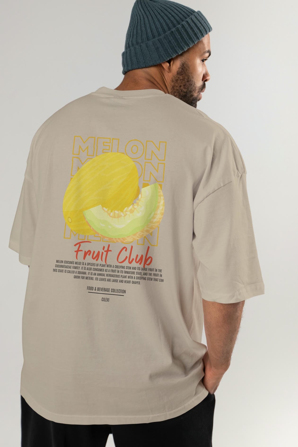 Melon Arka Baskılı Oversize t-shirt Erkek Kadın Pamuk Bisiklet Yaka tişort