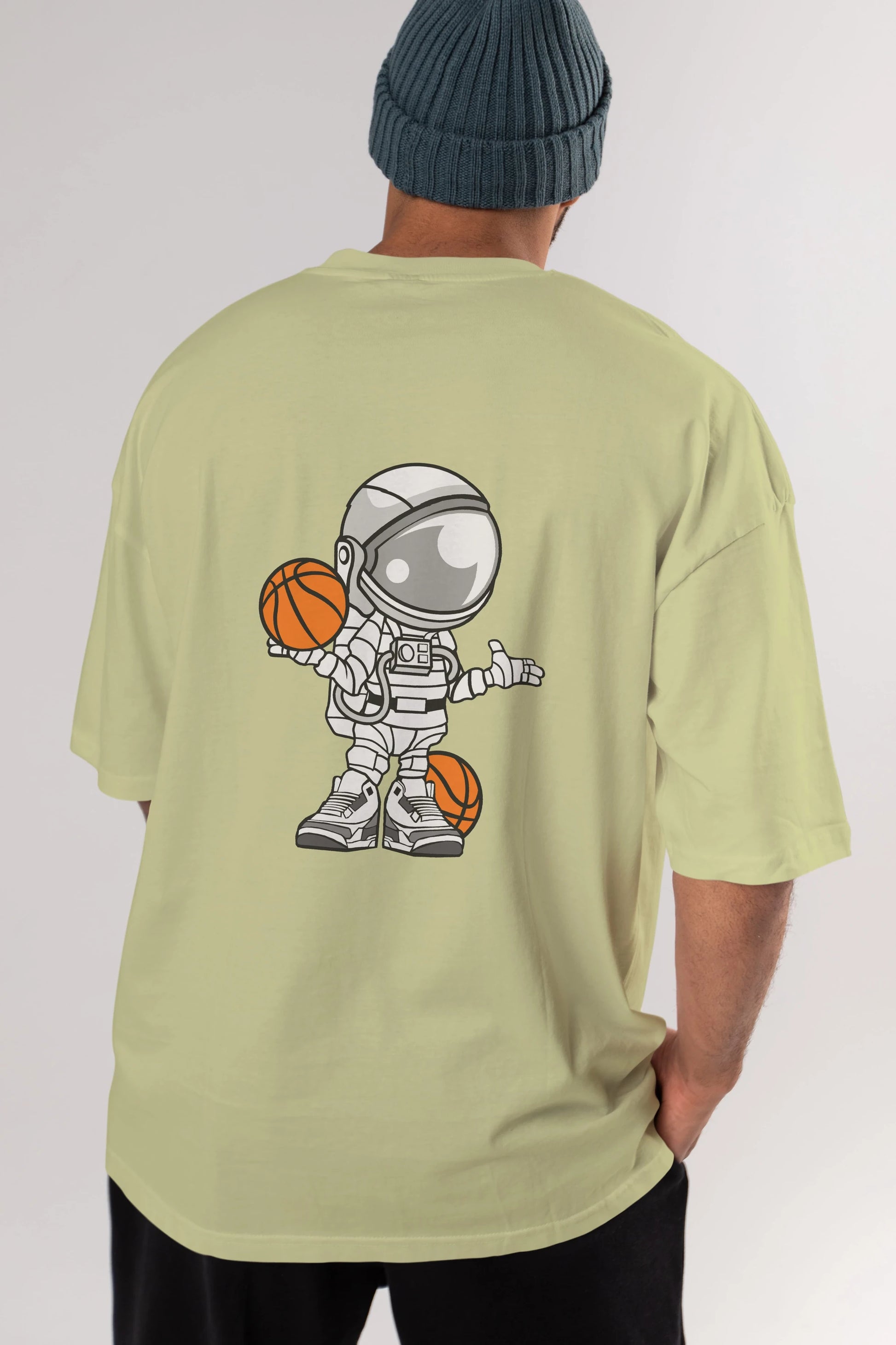 Astronaut Basketball Player Arka Baskılı Oversize t-shirt Erkek Kadın Unisex %100 Pamuk tişort