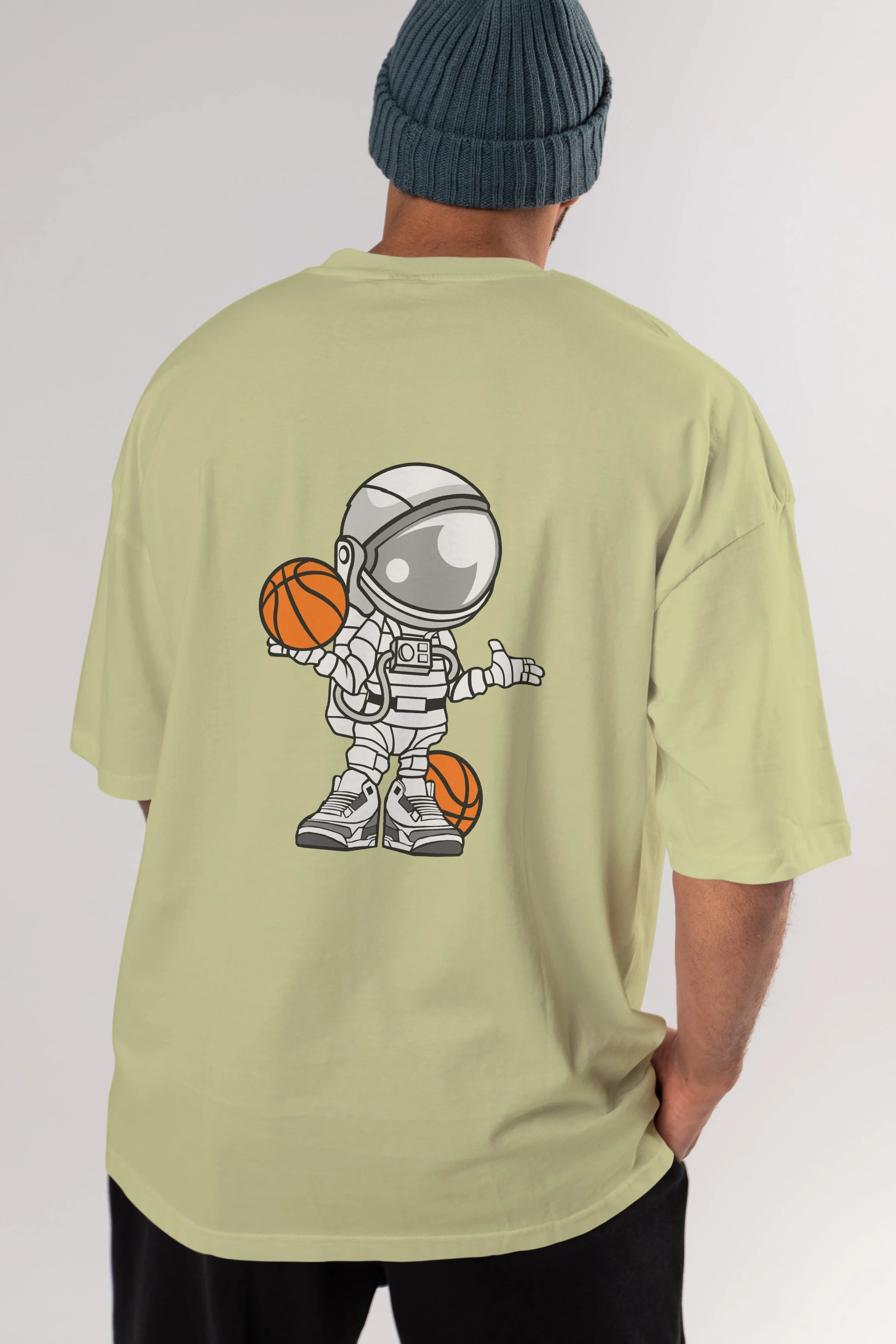 Astronaut Basketball Player Arka Baskılı Oversize t-shirt Erkek Kadın Unisex %100 Pamuk tişort