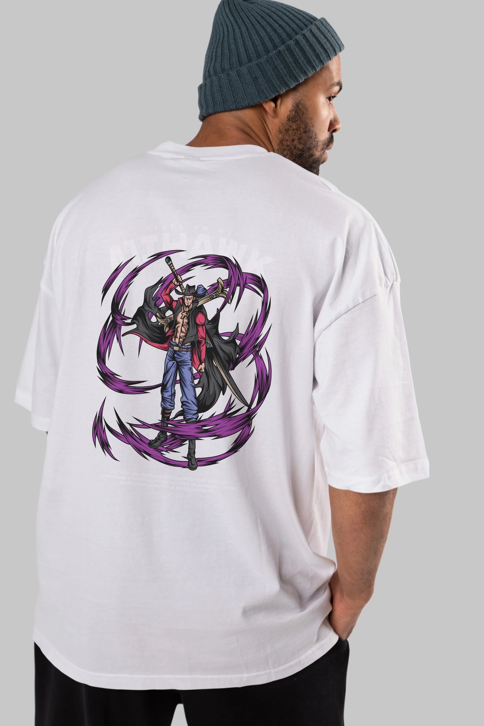 Mihawk Anime Arka Baskılı Oversize t-shirt Erkek Kadın Unisex