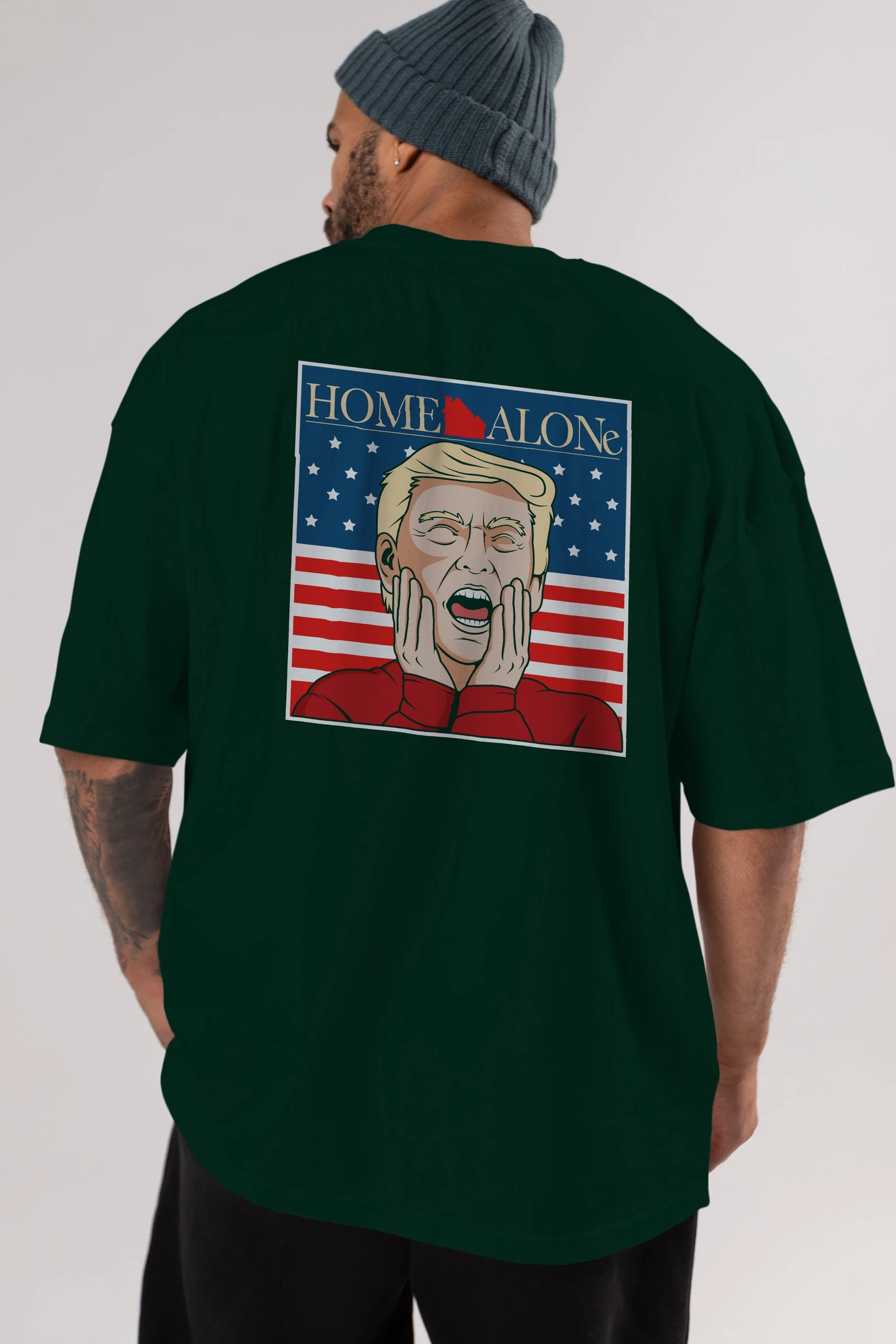 Home Alone Trump Arka Baskılı Oversize t-shirt Erkek Kadın Unisex %100 Pamuk tişort