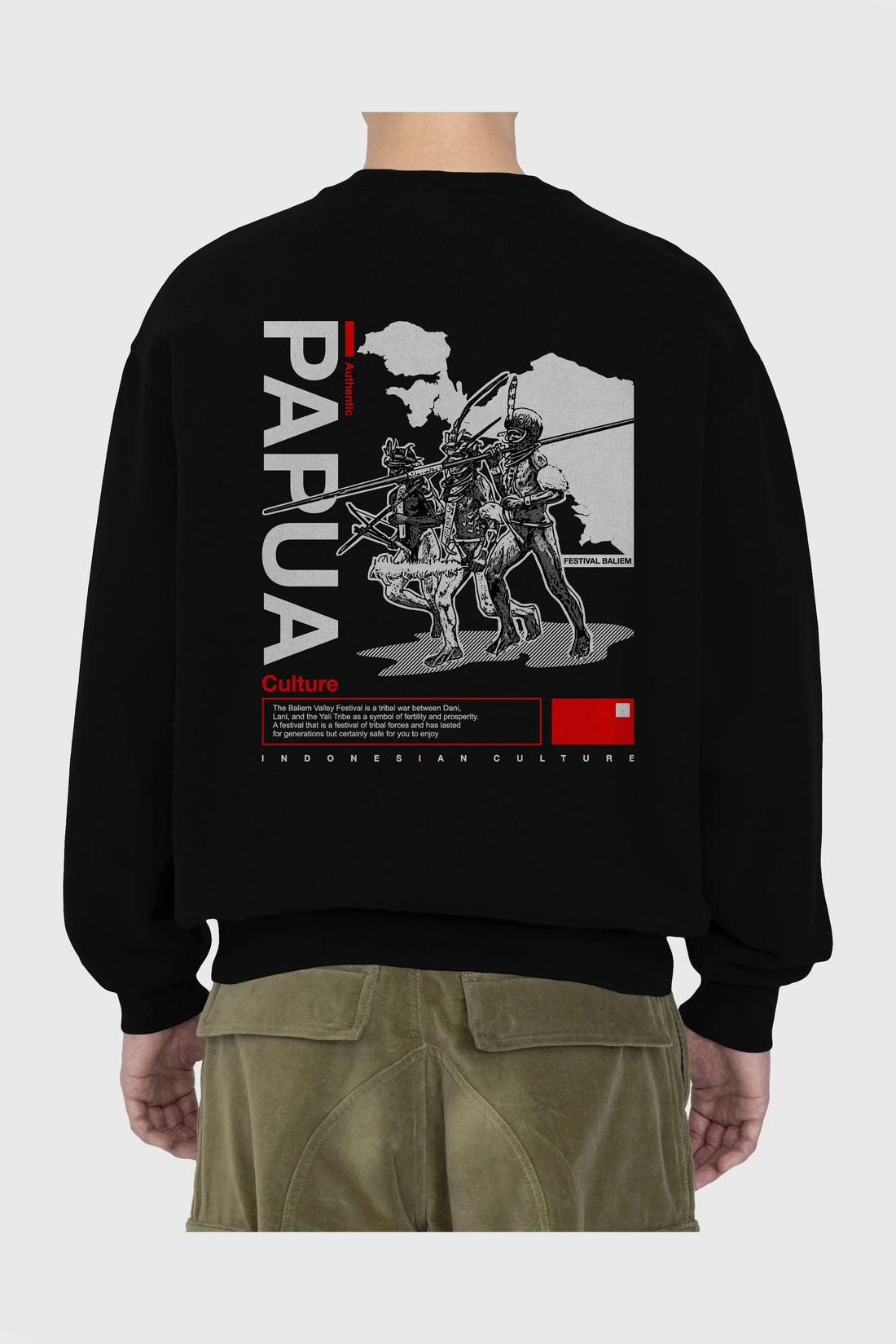 Papua Culture Arka Baskılı Oversize Sweatshirt Erkek Kadın Unisex