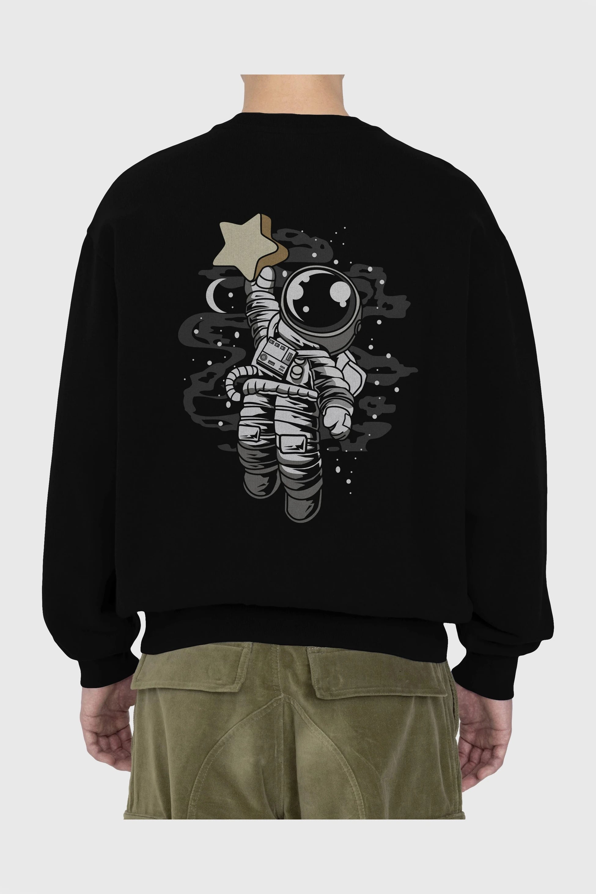 Astronaut Reach The Star Arka Baskılı Oversize Sweatshirt Erkek Kadın Unisex
