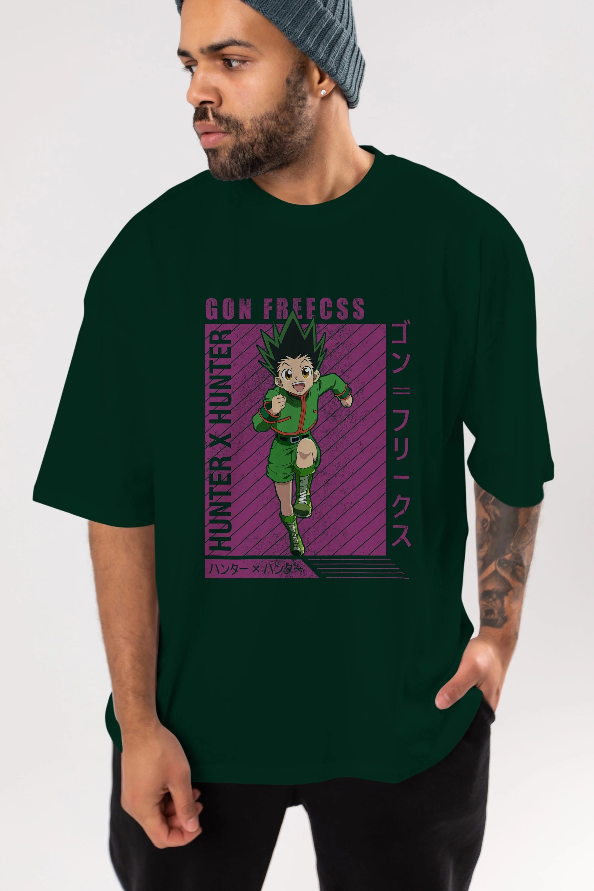 Gon Freecss HUNTER X HUNTER 3 Anime Ön Baskılı Oversize t-shirt %100 pamuk Erkek Kadın Unisex