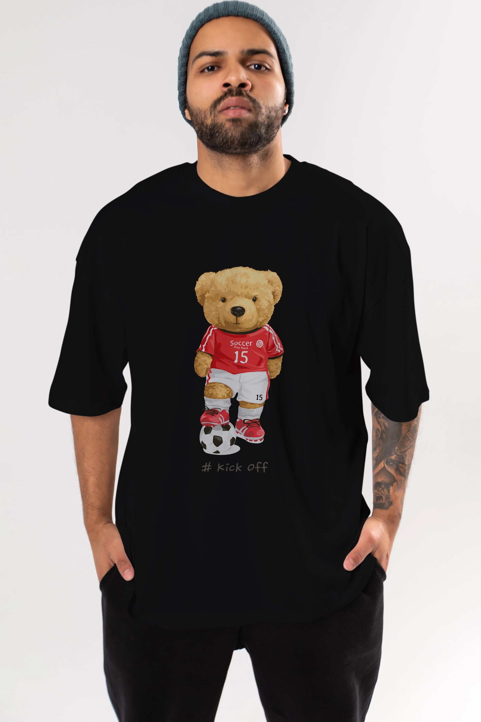 Teddy Bear Kick Off Ön Baskılı Oversize t-shirt Erkek Kadın Unisex %100 Pamuk