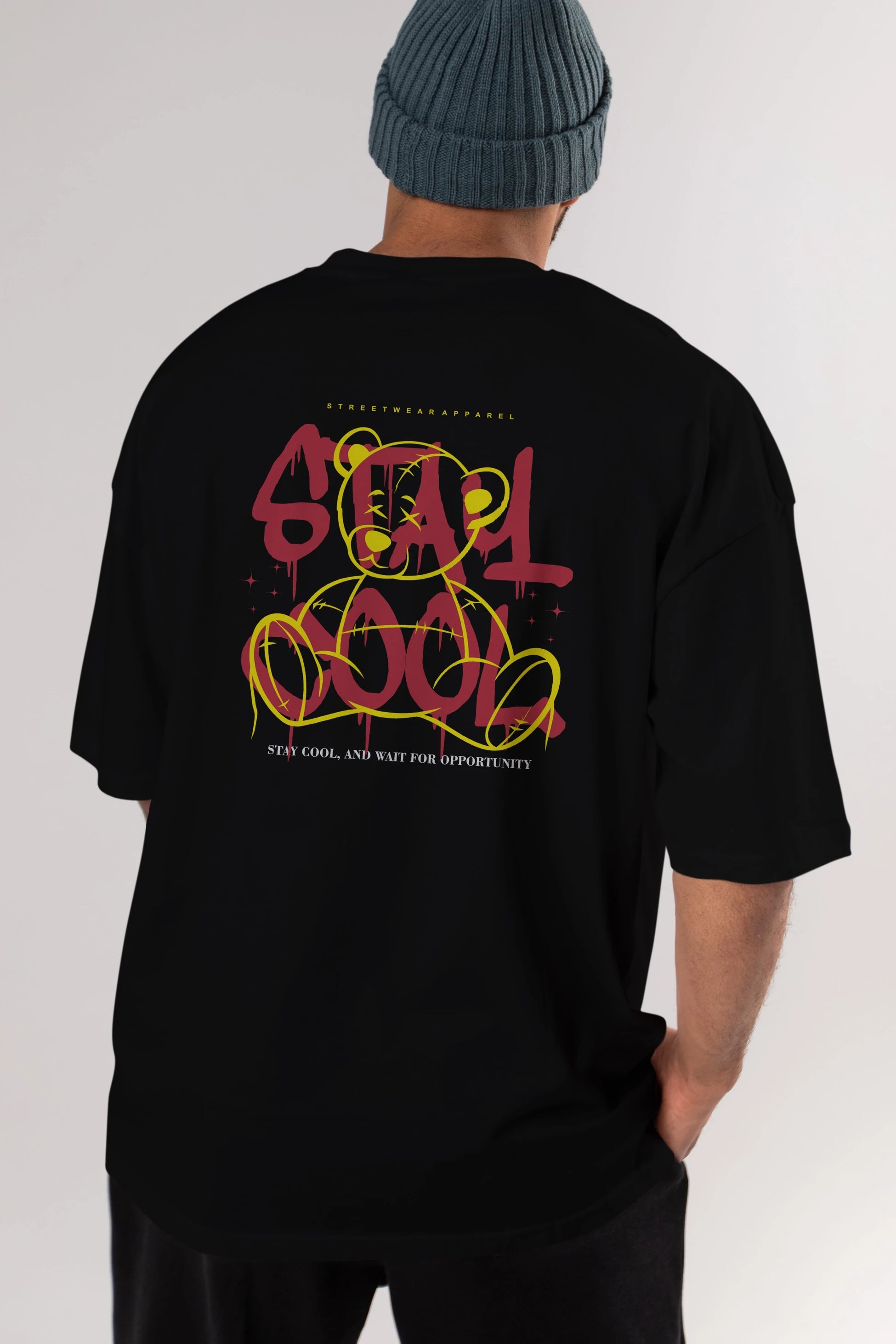 Teddy Bear Stay Cool 2 Arka Baskılı Oversize t-shirt Erkek Kadın Unisex