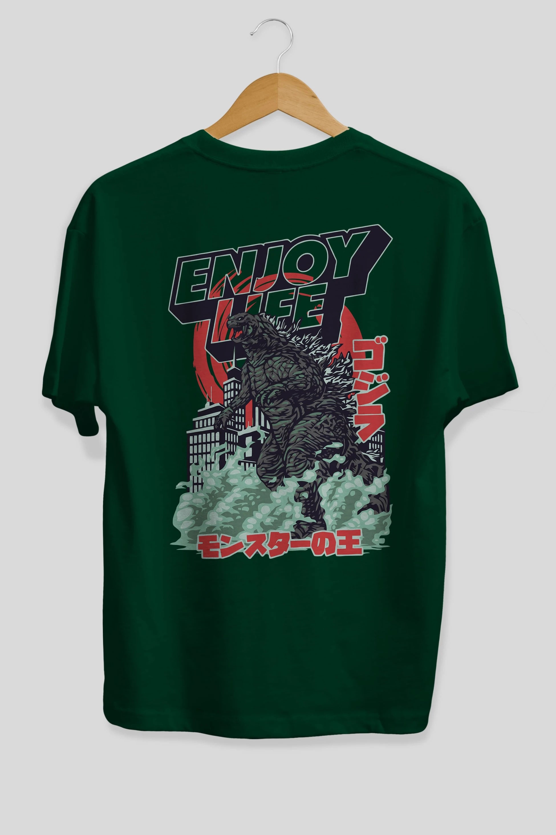 Godzilla Arka Baskılı Oversize t-shirt Erkek Kadın Unisex %100 Pamuk Bisiklet Yaka tişort