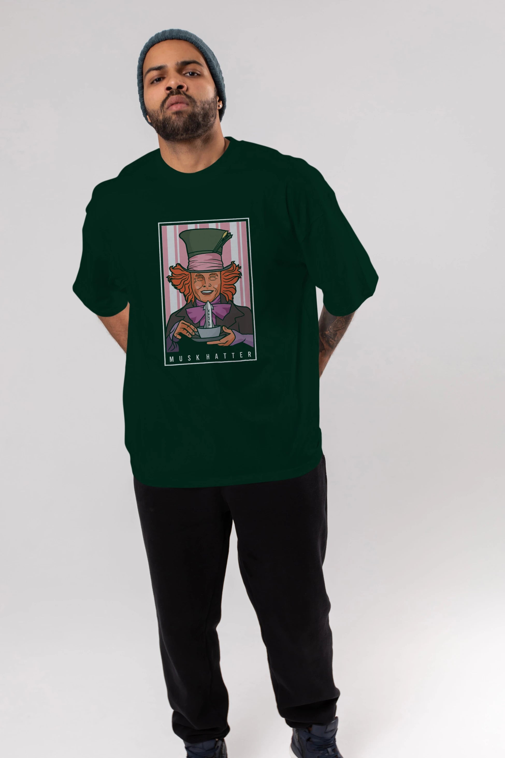 Mad Hatter Elon Musk Ön Baskılı Oversize t-shirt Erkek Kadın Unisex %100 Pamuk tişort