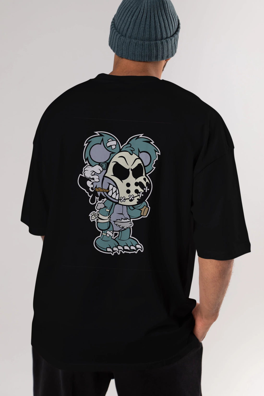 Evil Teddy Bear Arka Baskılı Oversize t-shirt Erkek Kadın Unisex %100 Pamuk tişort