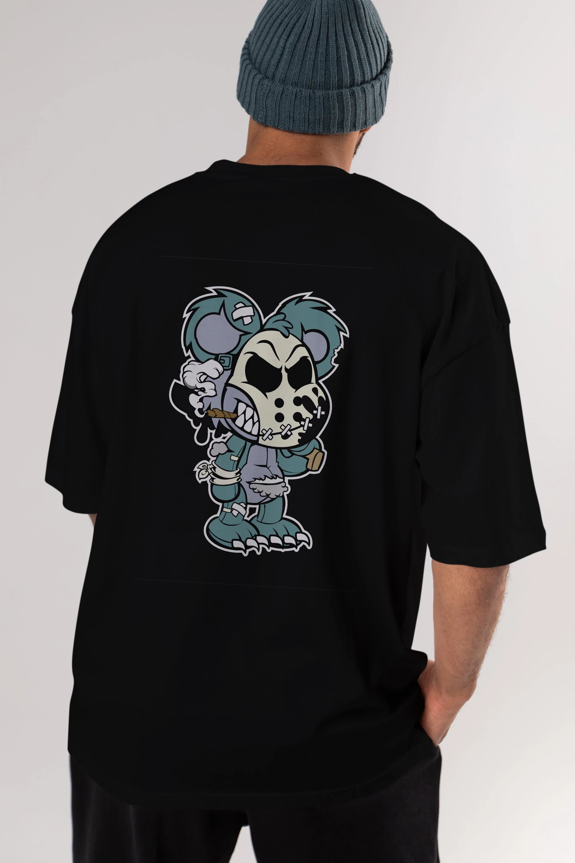 Evil Teddy Bear Arka Baskılı Oversize t-shirt Erkek Kadın Unisex %100 Pamuk tişort