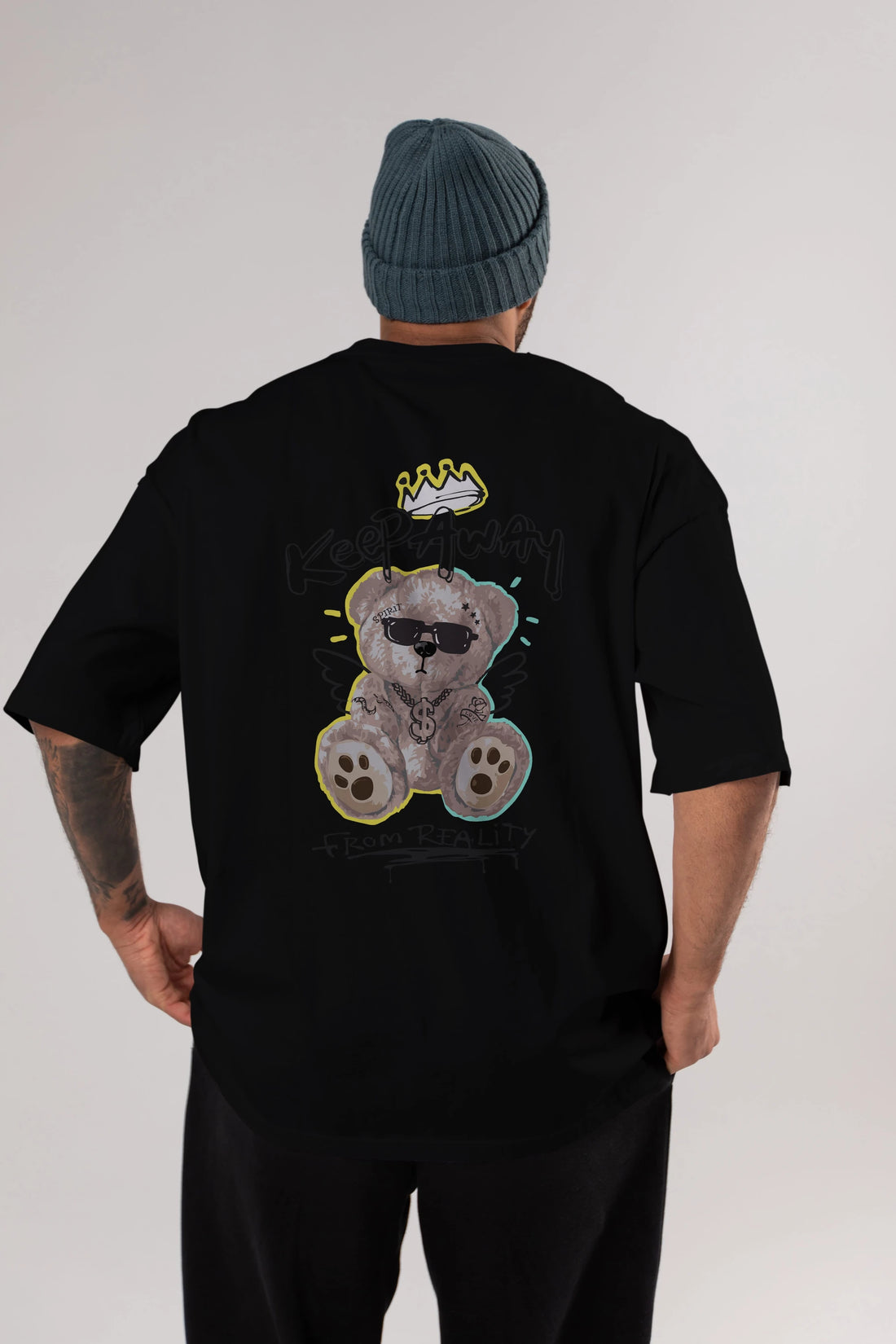 Keep Away Bear 2 Arka Baskılı Oversize t-shirt Erkek Kadın Unisex