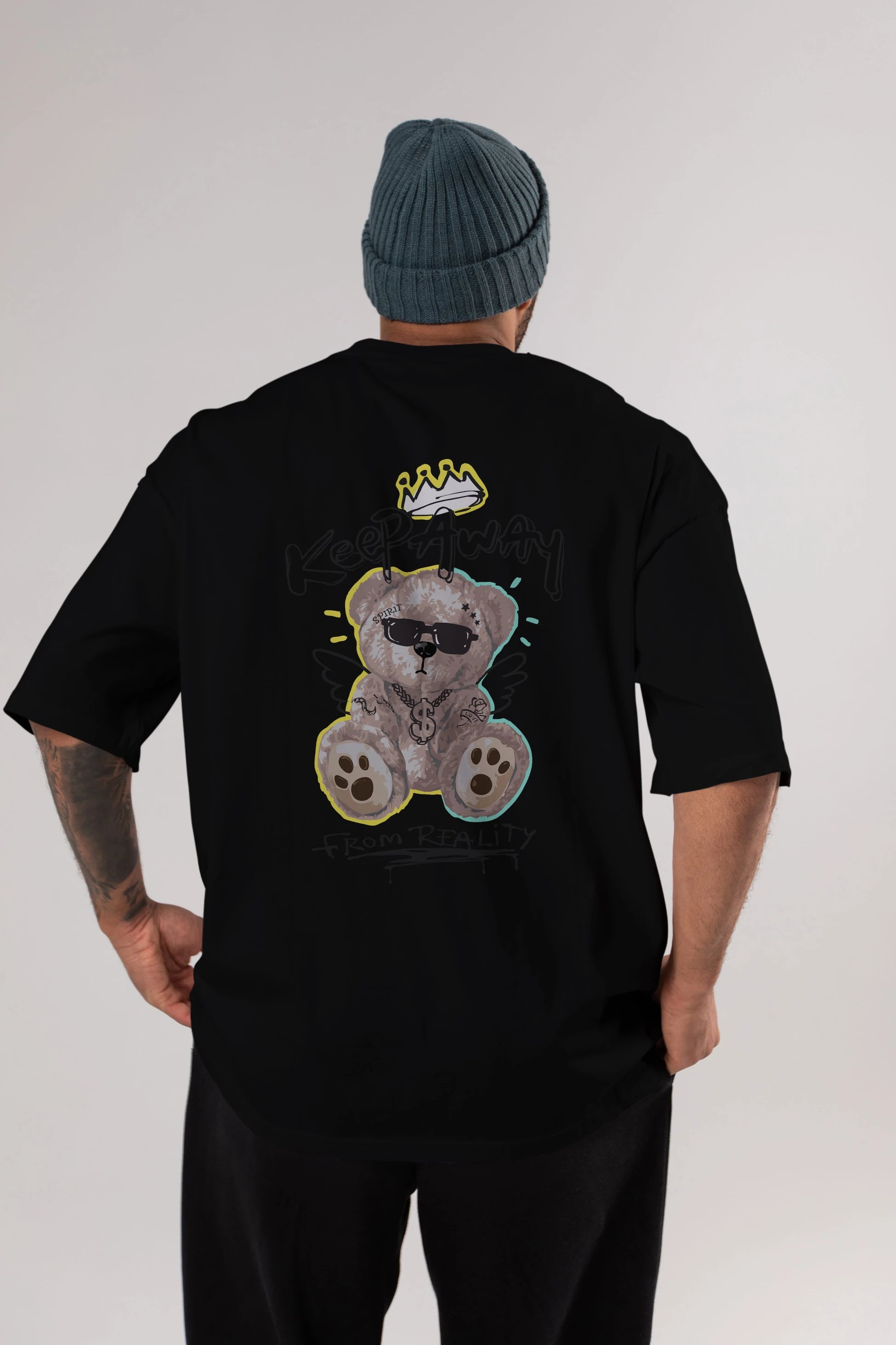 Keep Away Bear 2 Arka Baskılı Oversize t-shirt Erkek Kadın Unisex