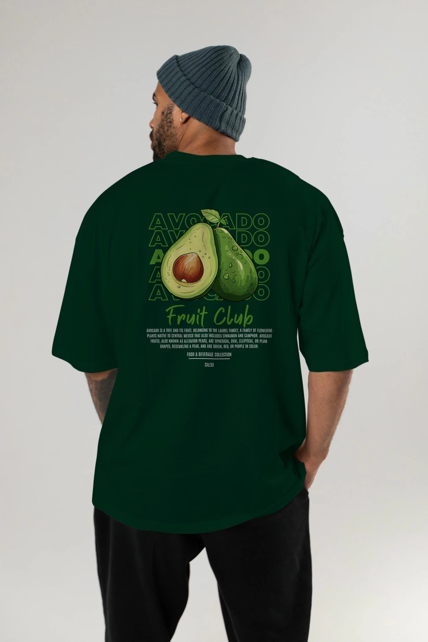 Avocado Arka Baskılı Oversize t-shirt Erkek Kadın Pamuk Bisiklet Yaka tişort