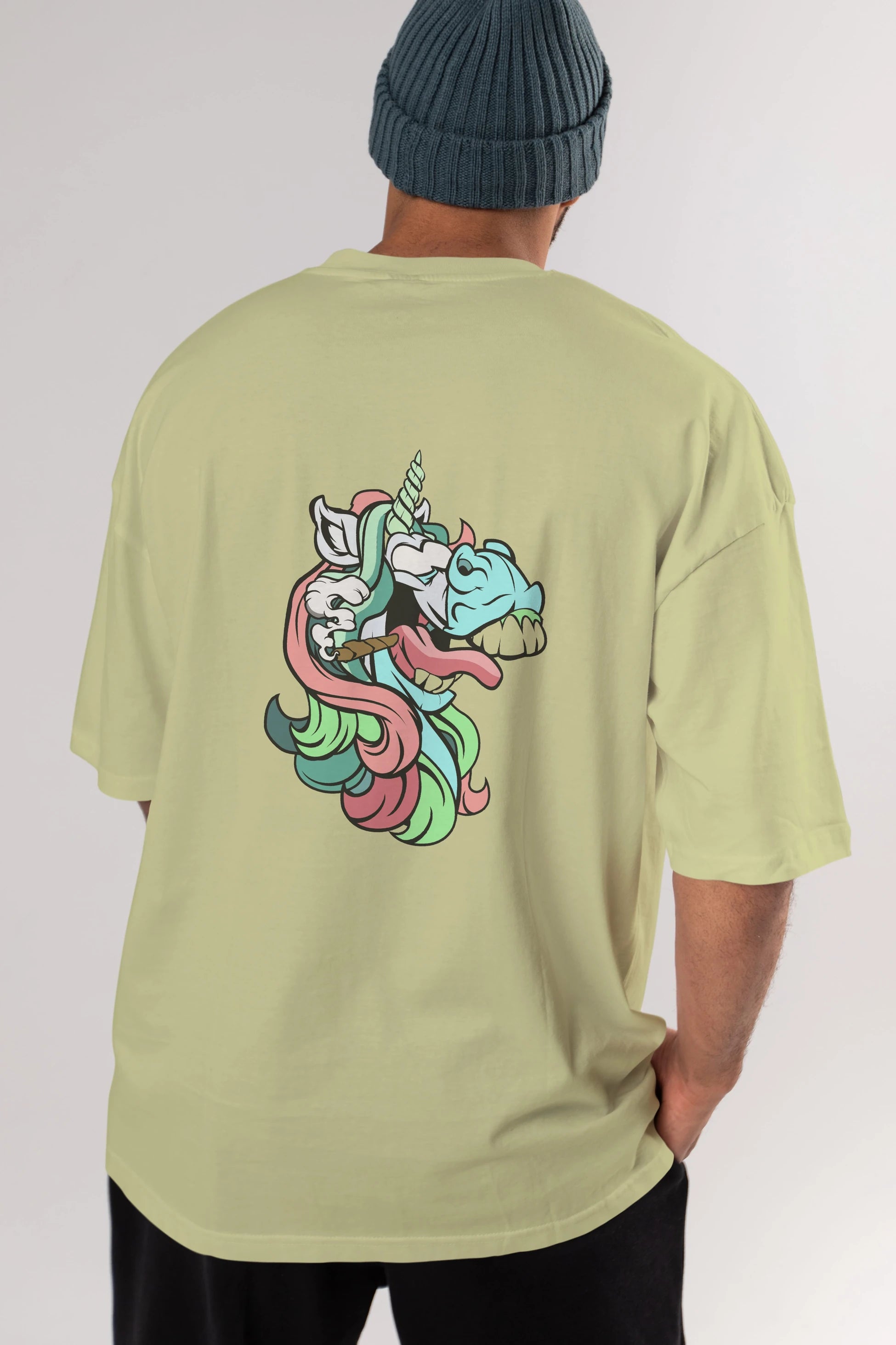 Crazy Unicorn Arka Baskılı Oversize t-shirt Erkek Kadın Unisex %100 Pamuk tişort