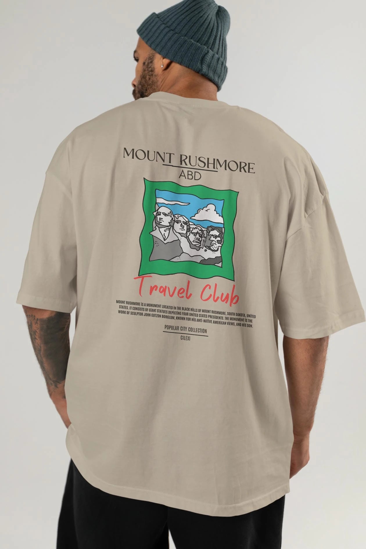 Mount Rushmore ABD Arka Baskılı Oversize t-shirt Erkek Kadın Pamuk Bisiklet Yaka tişort