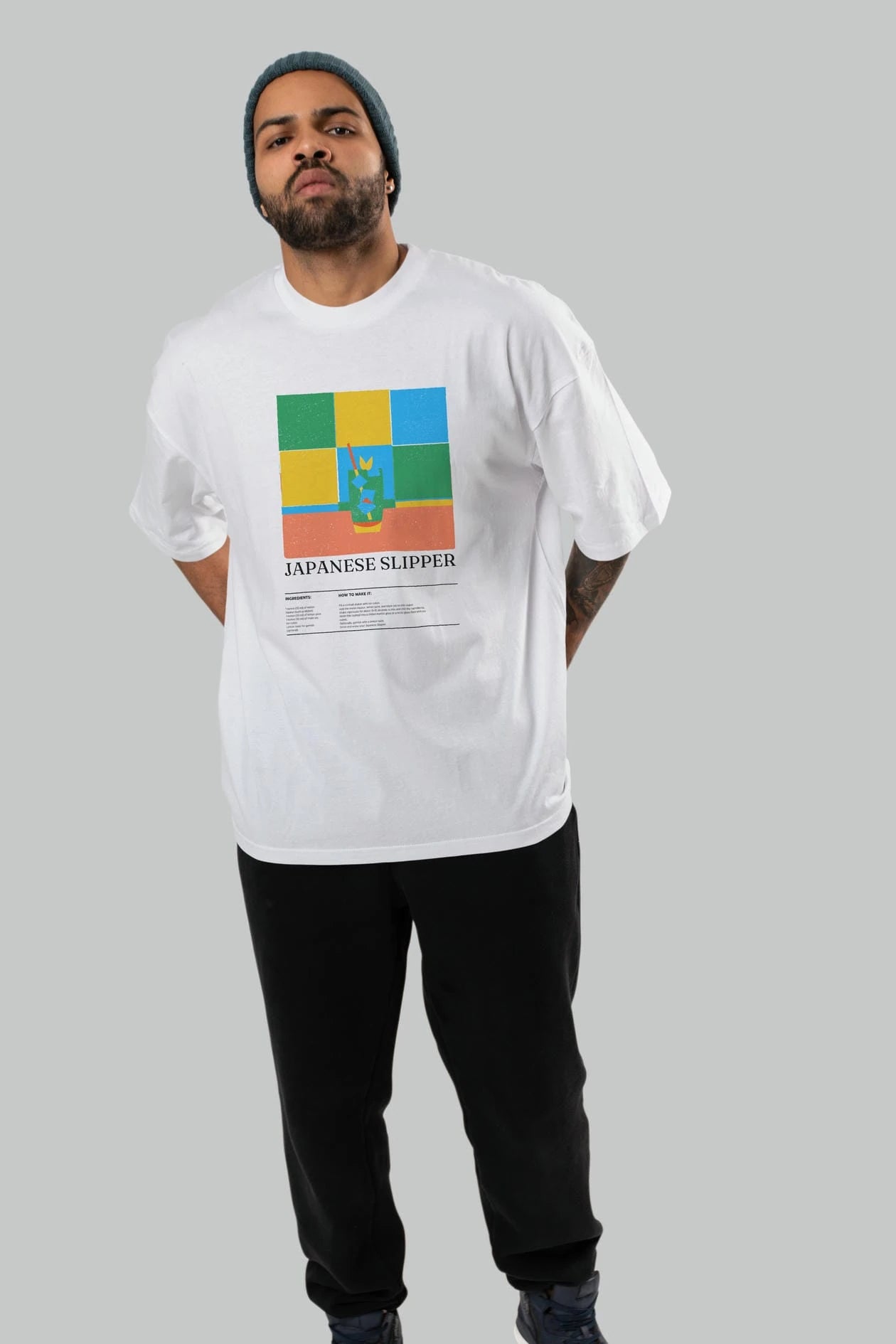 Japanese Slipper Kokteyl Ön Baskılı Oversize t-shirt Erkek Kadın %100 Pamuk Bisiklet Yaka tişort