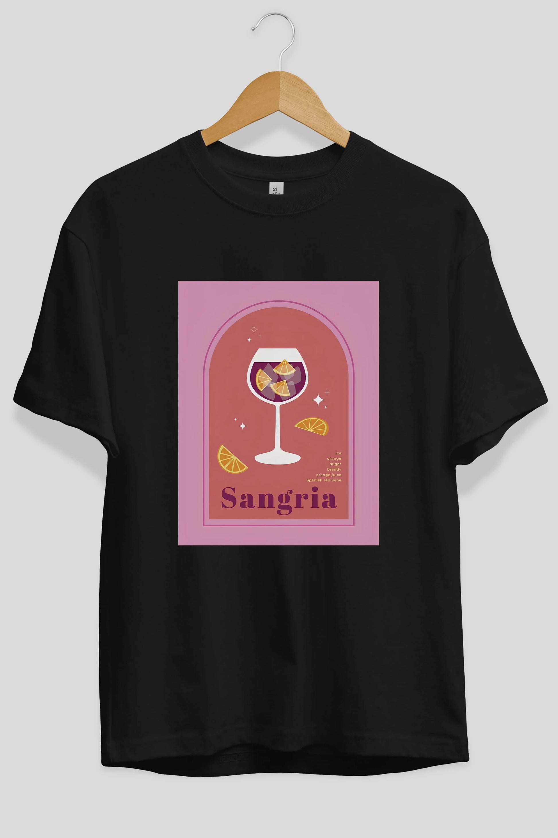 Sangria Ön Baskılı Oversize t-shirt Erkek Kadın Unisex %100 Pamuk Bisiklet Yaka tişort