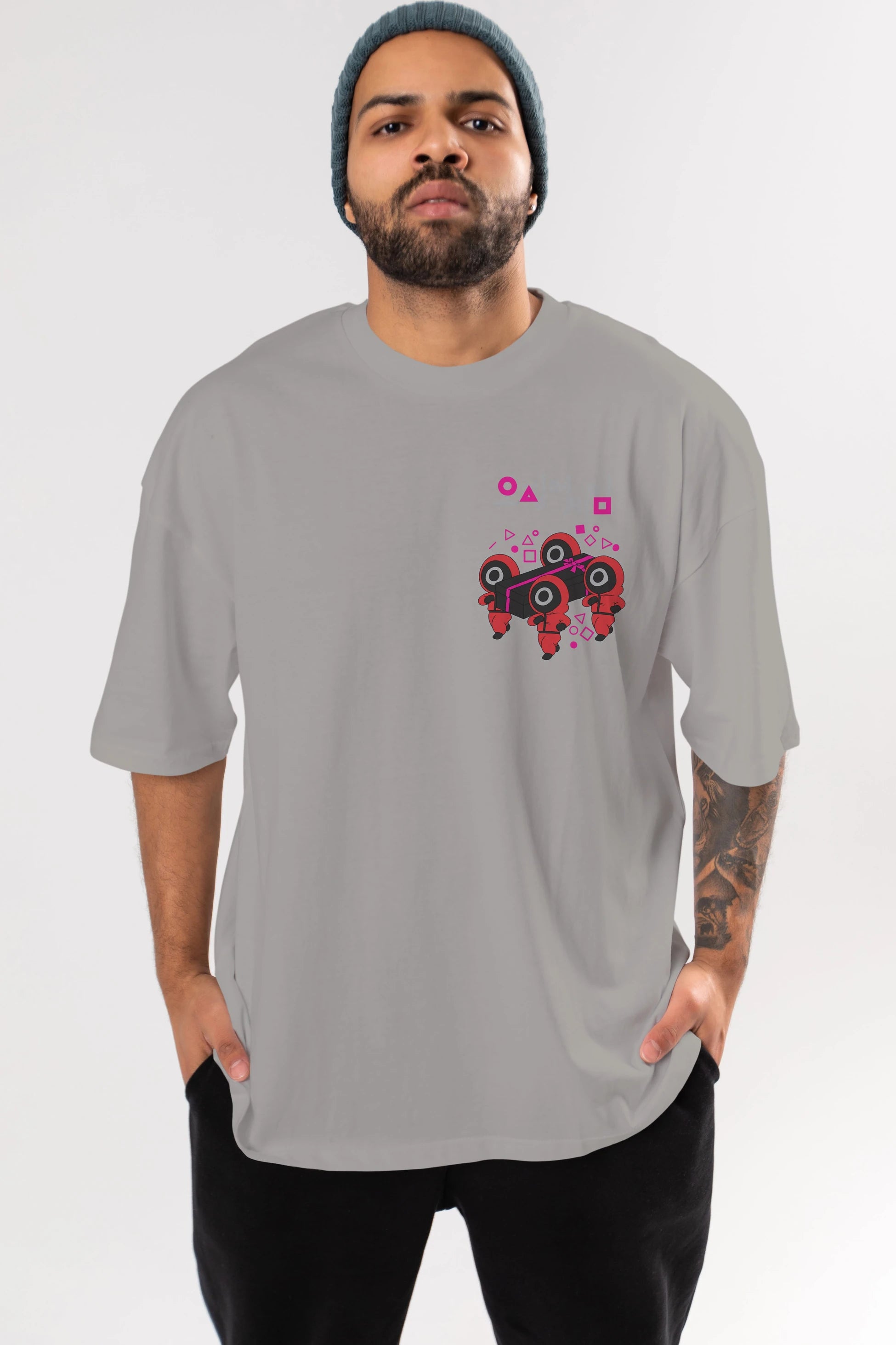Squid Game (6) Ön Sol Baskılı Oversize t-shirt Erkek Kadın Unisex %100 Pamuk Bisiklet Yaka tişort