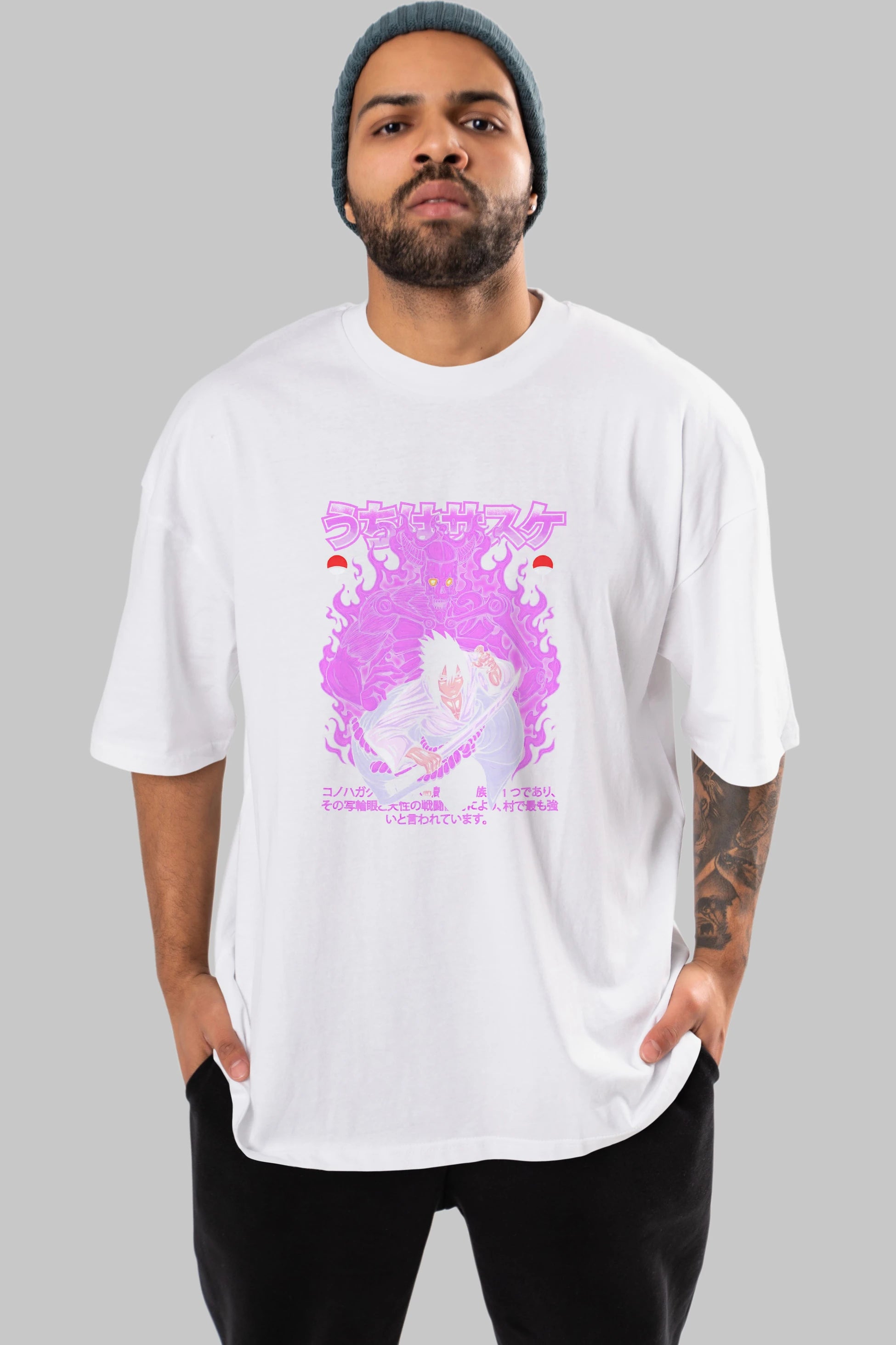 SASUKE UCHIHA NARUTO Anime Ön Baskılı Oversize t-shirt %100 pamuk Erkek Kadın Unisex