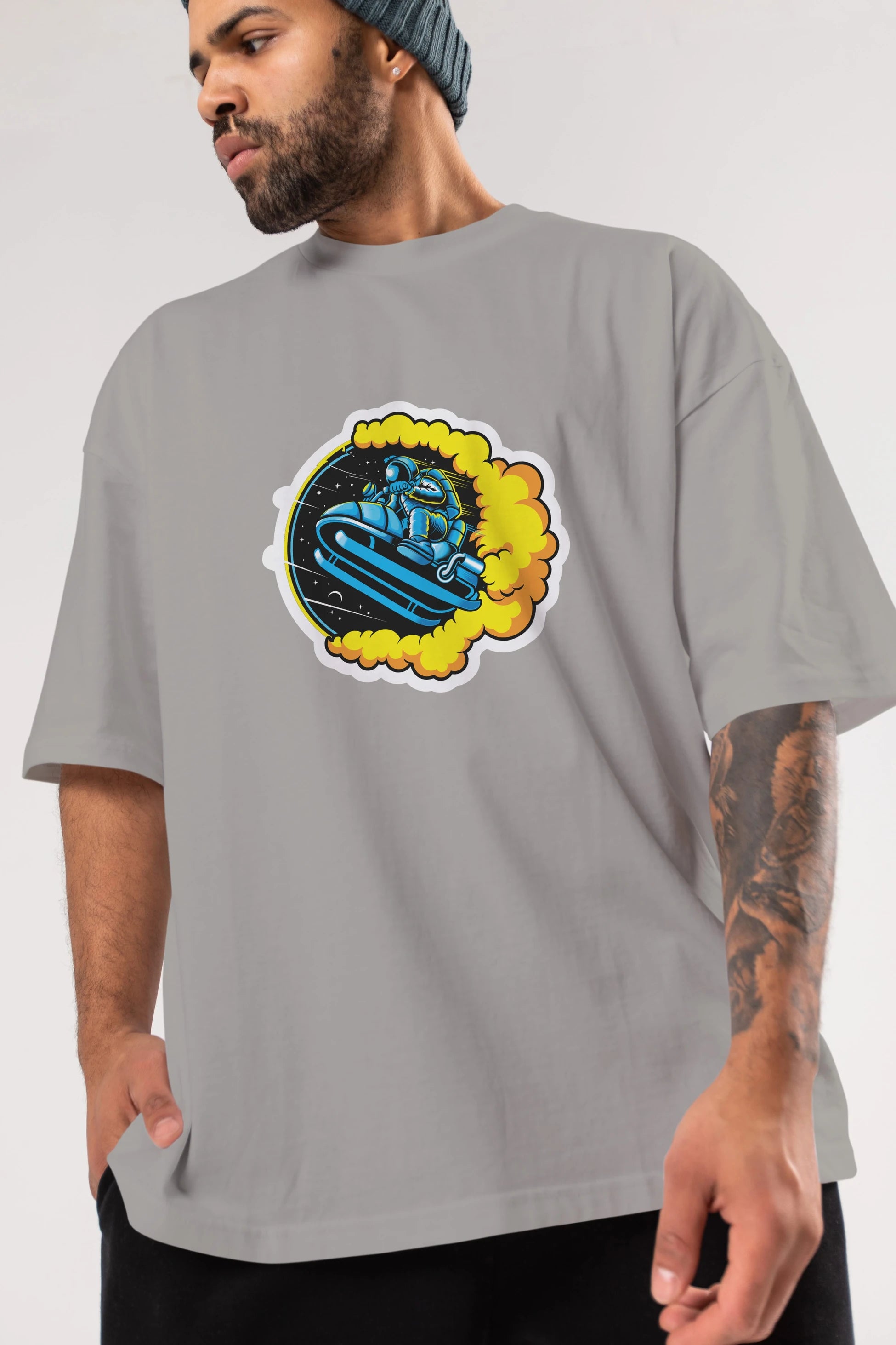 Astrojump with Snowmobile Sticker Ön Baskılı Oversize t-shirt Erkek Kadın Unisex