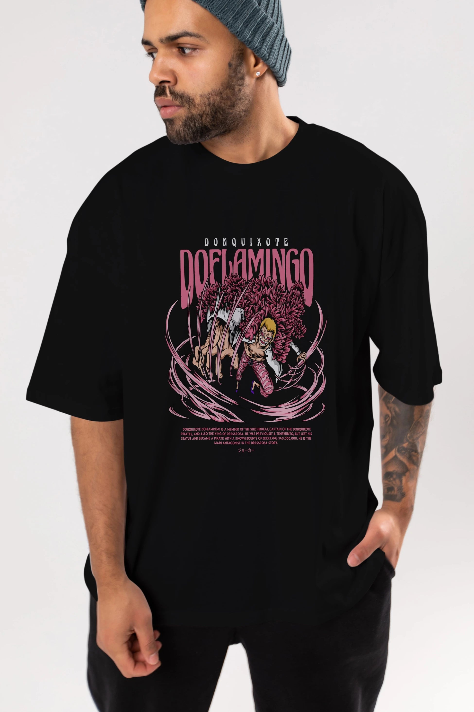 Doflamingo Anime Ön Baskılı Oversize t-shirt %100 pamuk Erkek Kadın Unisex